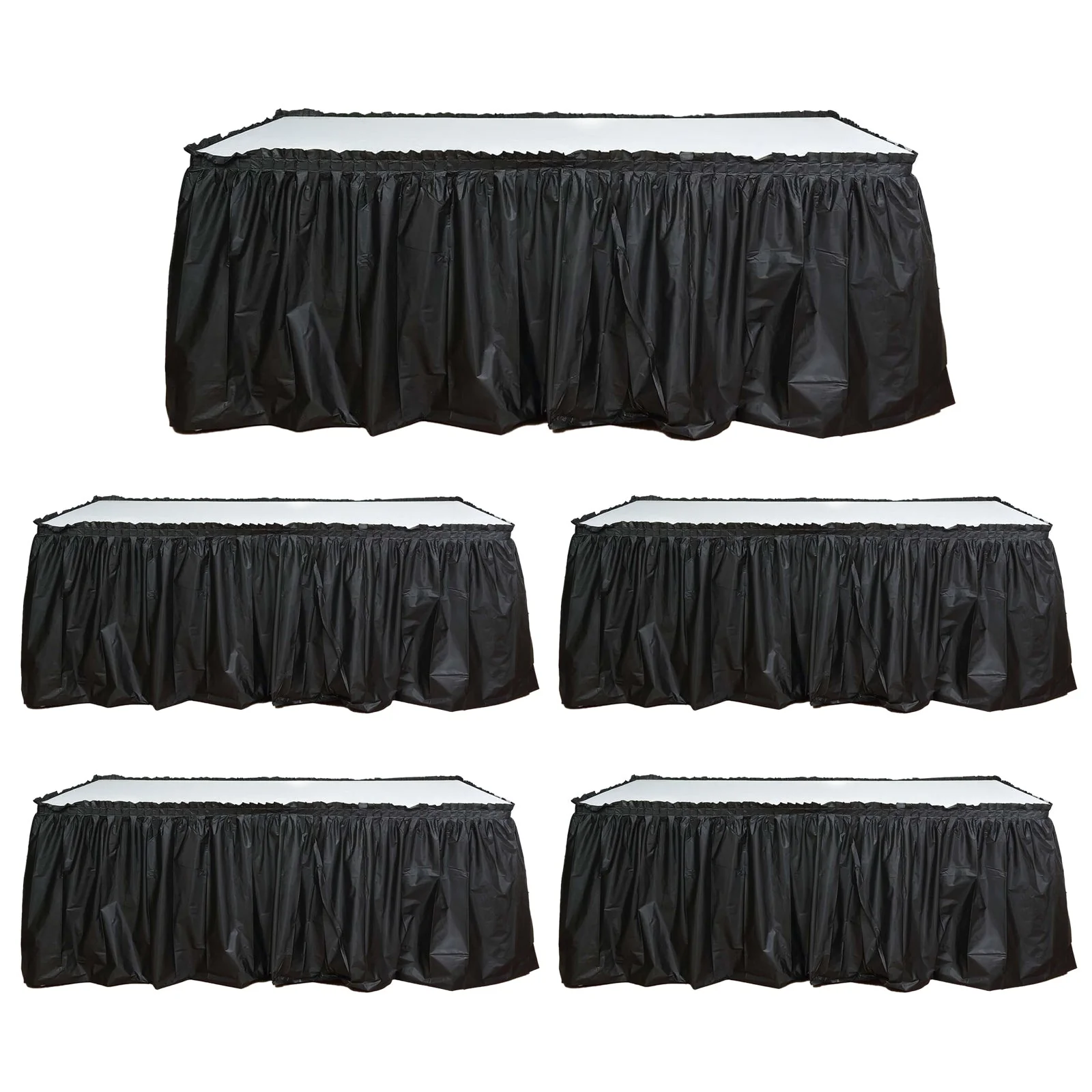 5 Pack Plastic Table Skirts 14ft Black Ruffled - Waterproof Disposable Skirts for Outdoor/Indoor Use - Image 3