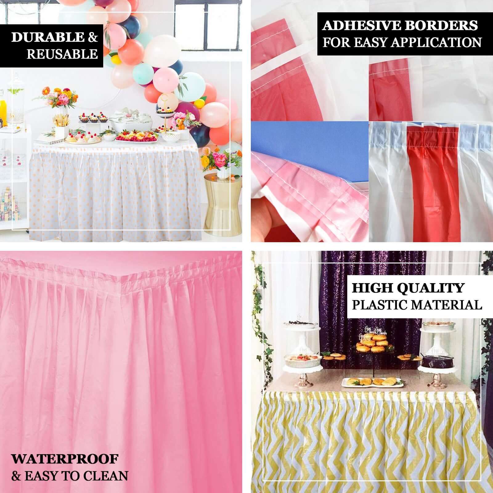 5 Pack Plastic Table Skirts 14ft Black Ruffled - Waterproof Disposable Skirts for Outdoor/Indoor Use - Image 4