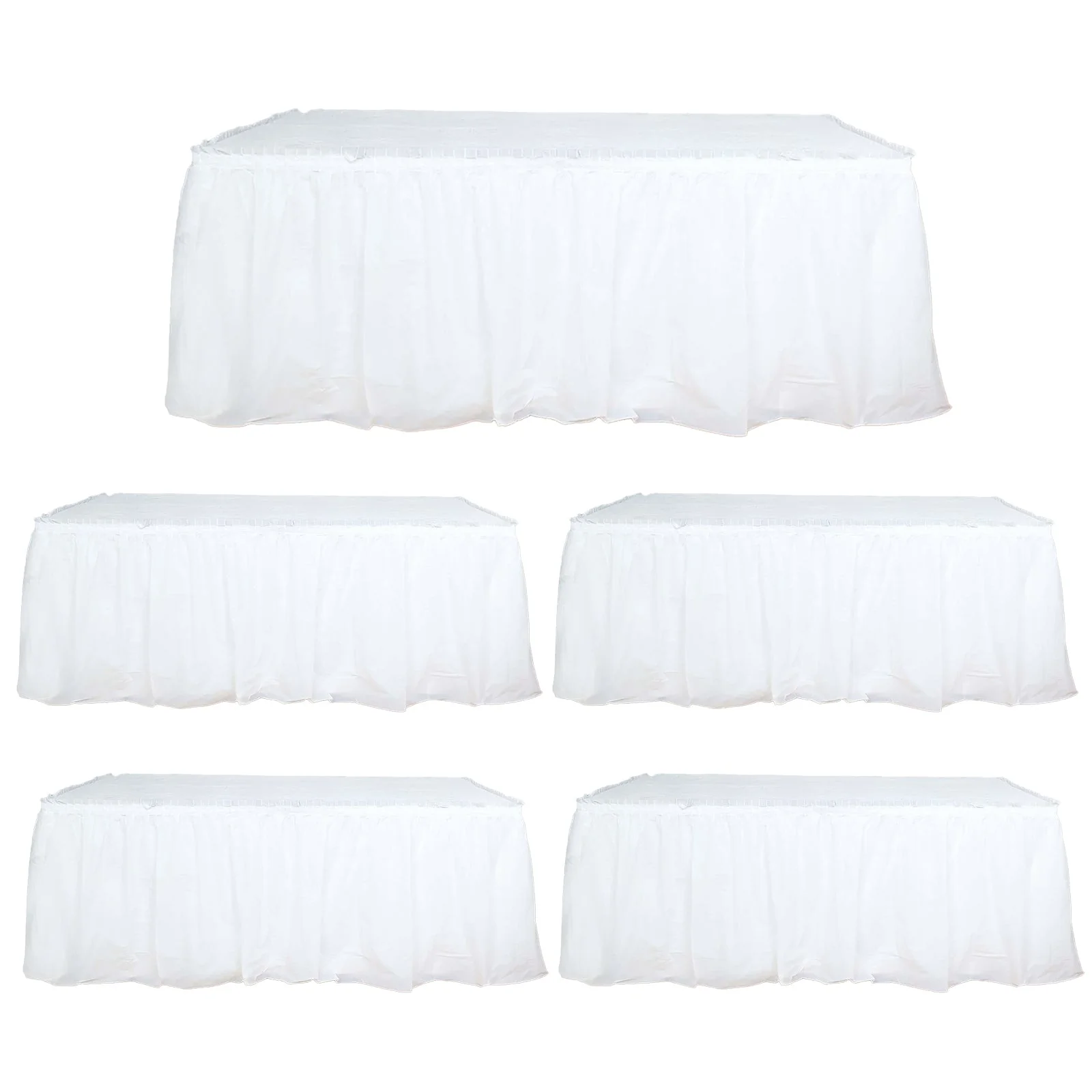 5 Pack Plastic Table Skirts 14ft White Ruffled - Waterproof Disposable Skirts for Outdoor/Indoor Use - Image 3