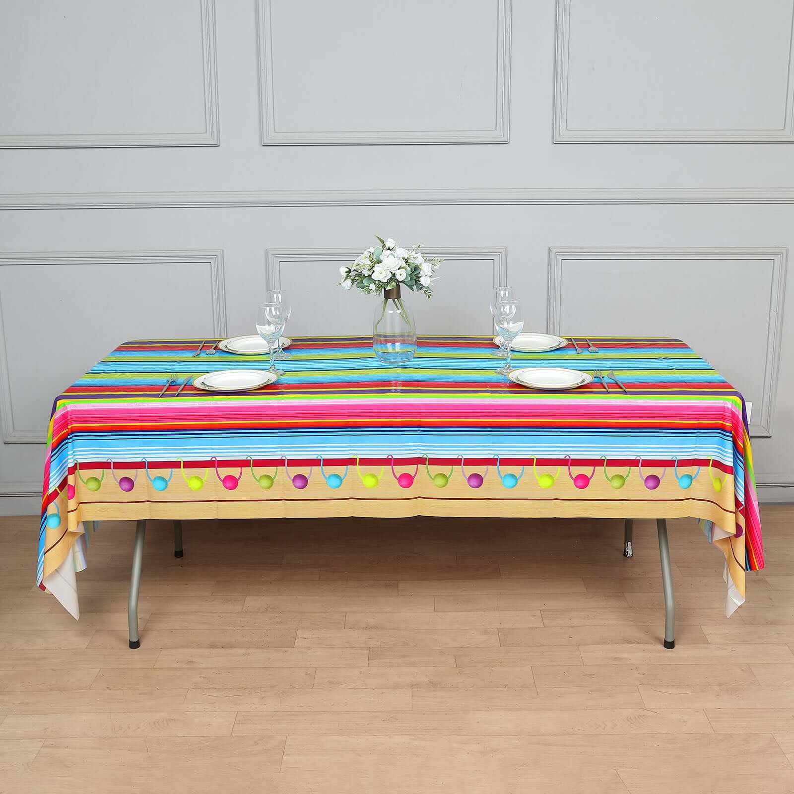 5-Pack Plastic Table Covers 54"x108" Mexican Serape Rectangle - Cinco De Mayo Theme PVC Waterproof Disposable Covers - Image 2