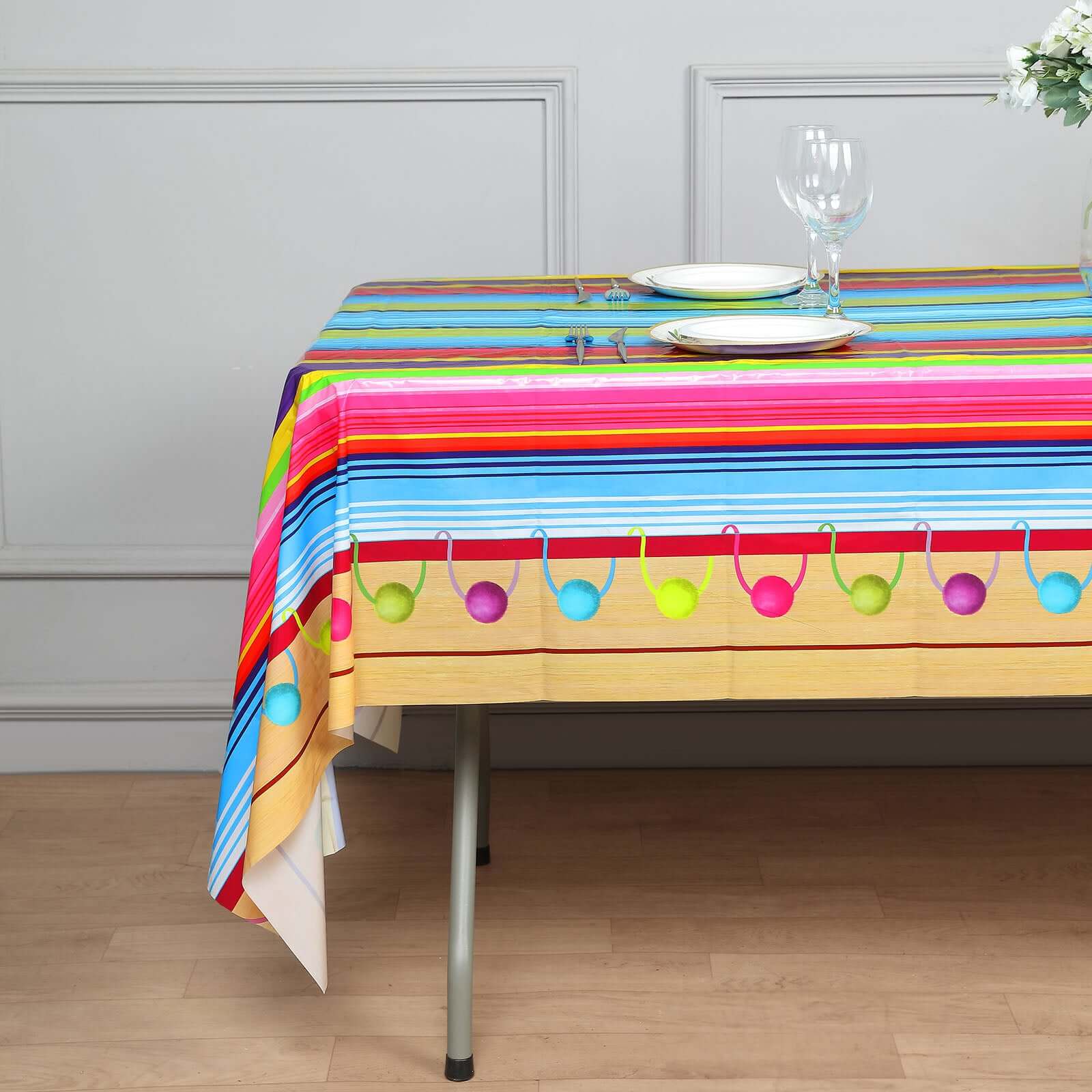 5-Pack Plastic Table Covers 54"x108" Mexican Serape Rectangle - Cinco De Mayo Theme PVC Waterproof Disposable Covers - Image 3