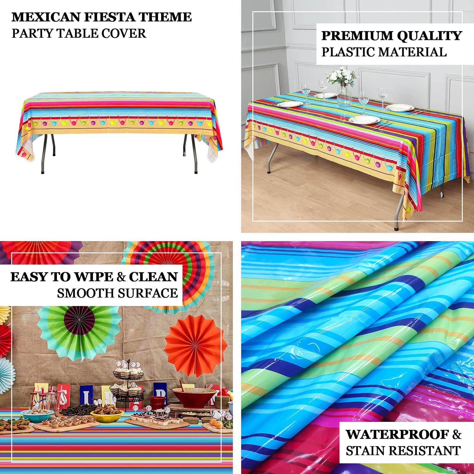 5-Pack Plastic Table Covers 54"x108" Mexican Serape Rectangle - Cinco De Mayo Theme PVC Waterproof Disposable Covers - Image 4