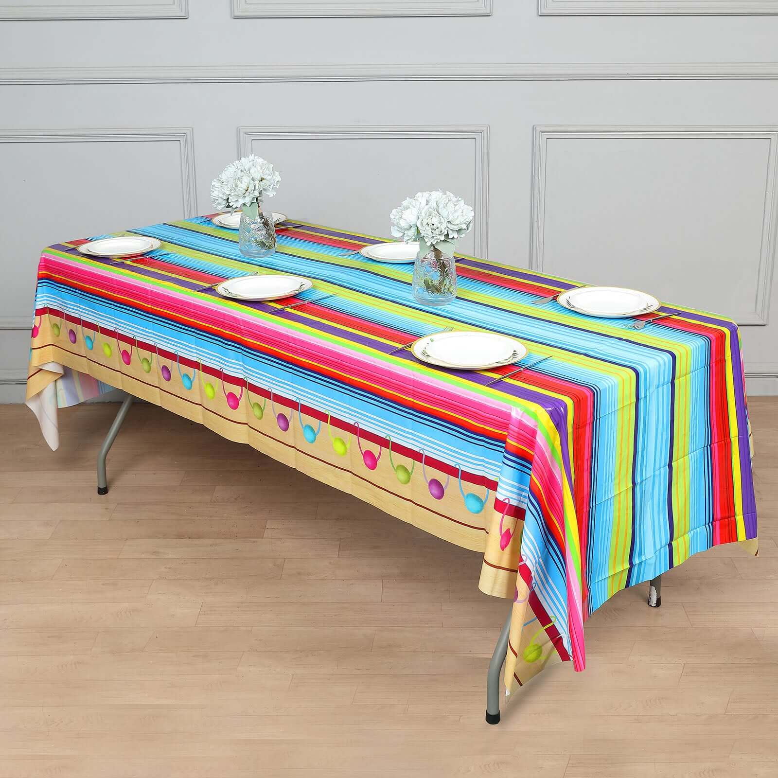 5-Pack Plastic Table Covers 54"x108" Mexican Serape Rectangle - Cinco De Mayo Theme PVC Waterproof Disposable Covers - Image 8
