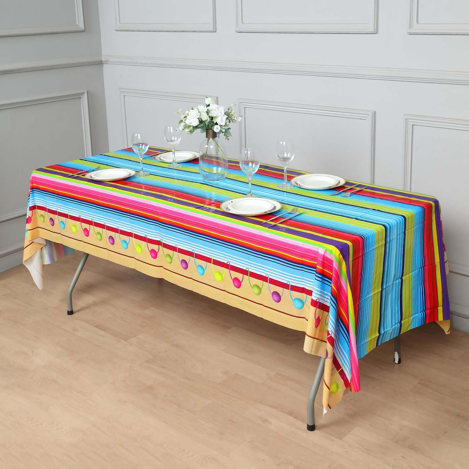 5-Pack Plastic Table Covers 54"x108" Mexican Serape Rectangle - Cinco De Mayo Theme PVC Waterproof Disposable Covers - Image 9