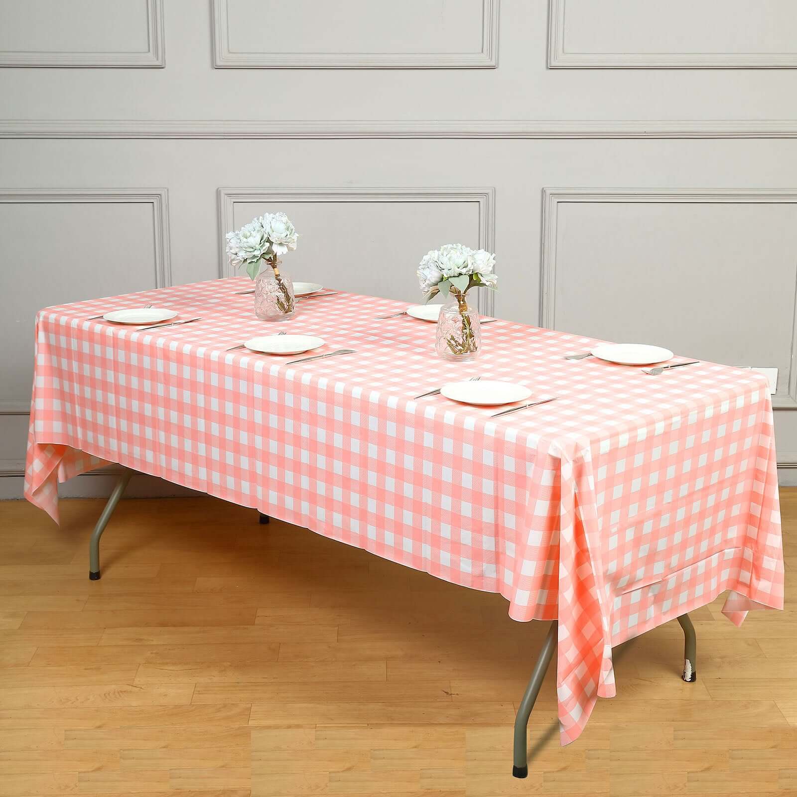 5-Pack Plastic Table Covers 54"x108" Pink Checkered Rectangle - PVC Waterproof Disposable Tablecloths - Image 10