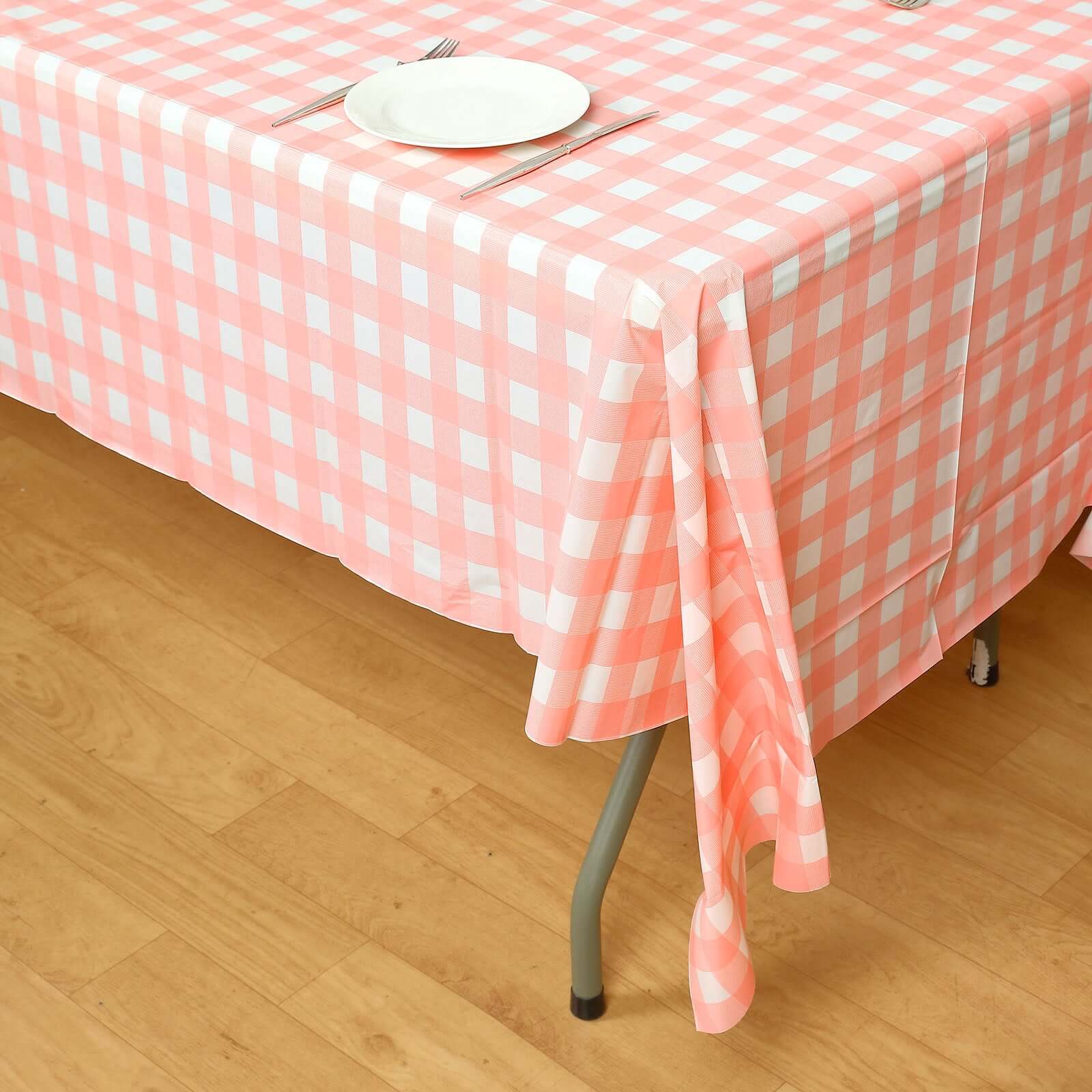 5-Pack Plastic Table Covers 54"x108" Pink Checkered Rectangle - PVC Waterproof Disposable Tablecloths - Image 11