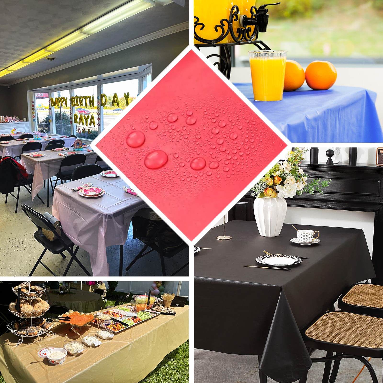 5-Pack Plastic Table Covers 54"x108" Red Rectangle - PVC Waterproof Disposable Tablecloths - Image 5