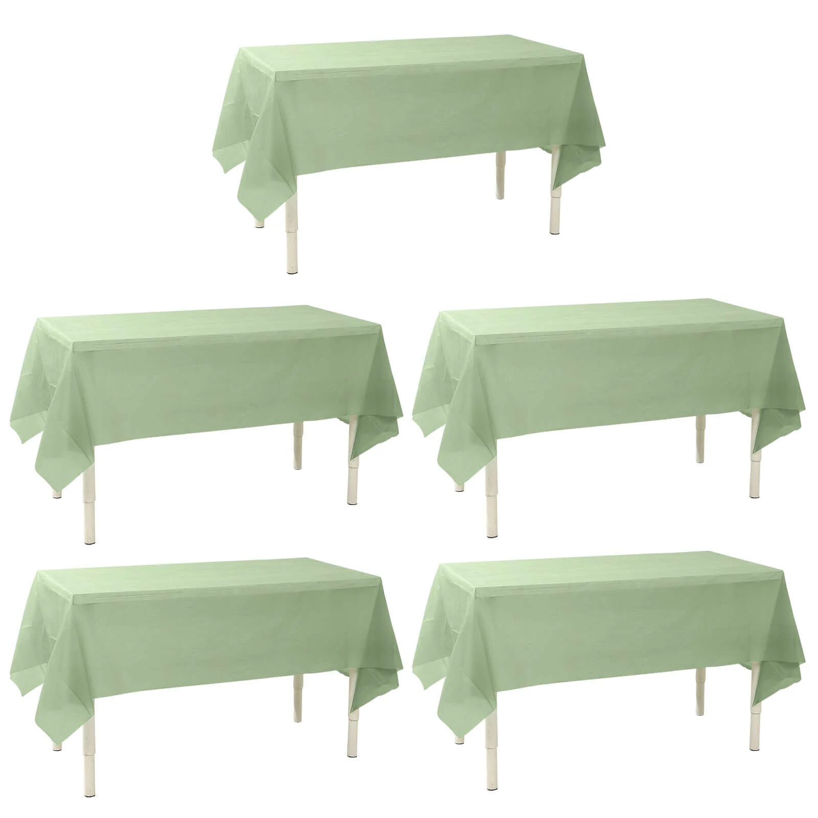 5-Pack Plastic Table Covers 54"x108" Sage Green Rectangle - PVC Waterproof Disposable Tablecloths - Image 2