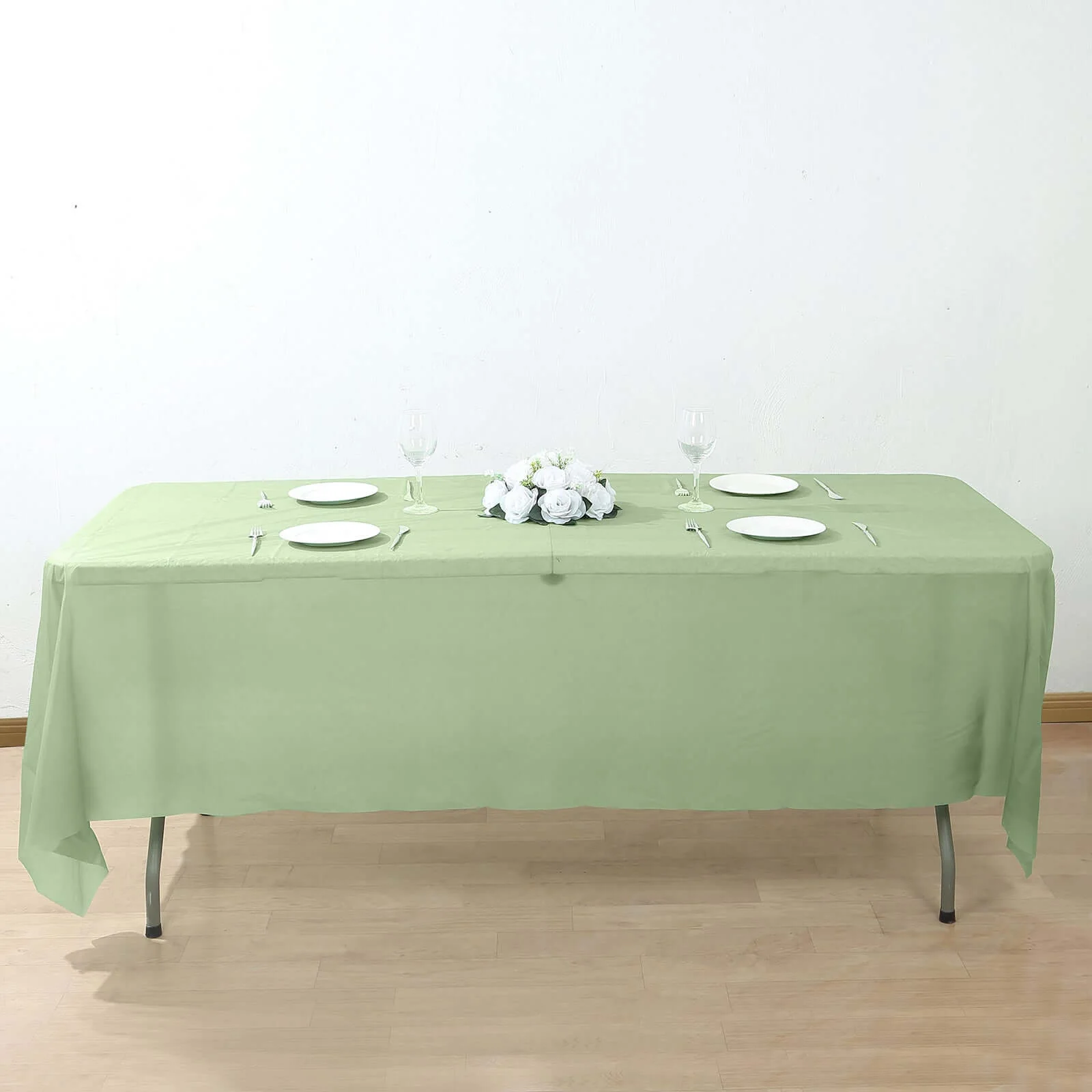5-Pack Plastic Table Covers 54"x108" Sage Green Rectangle - PVC Waterproof Disposable Tablecloths - Image 5