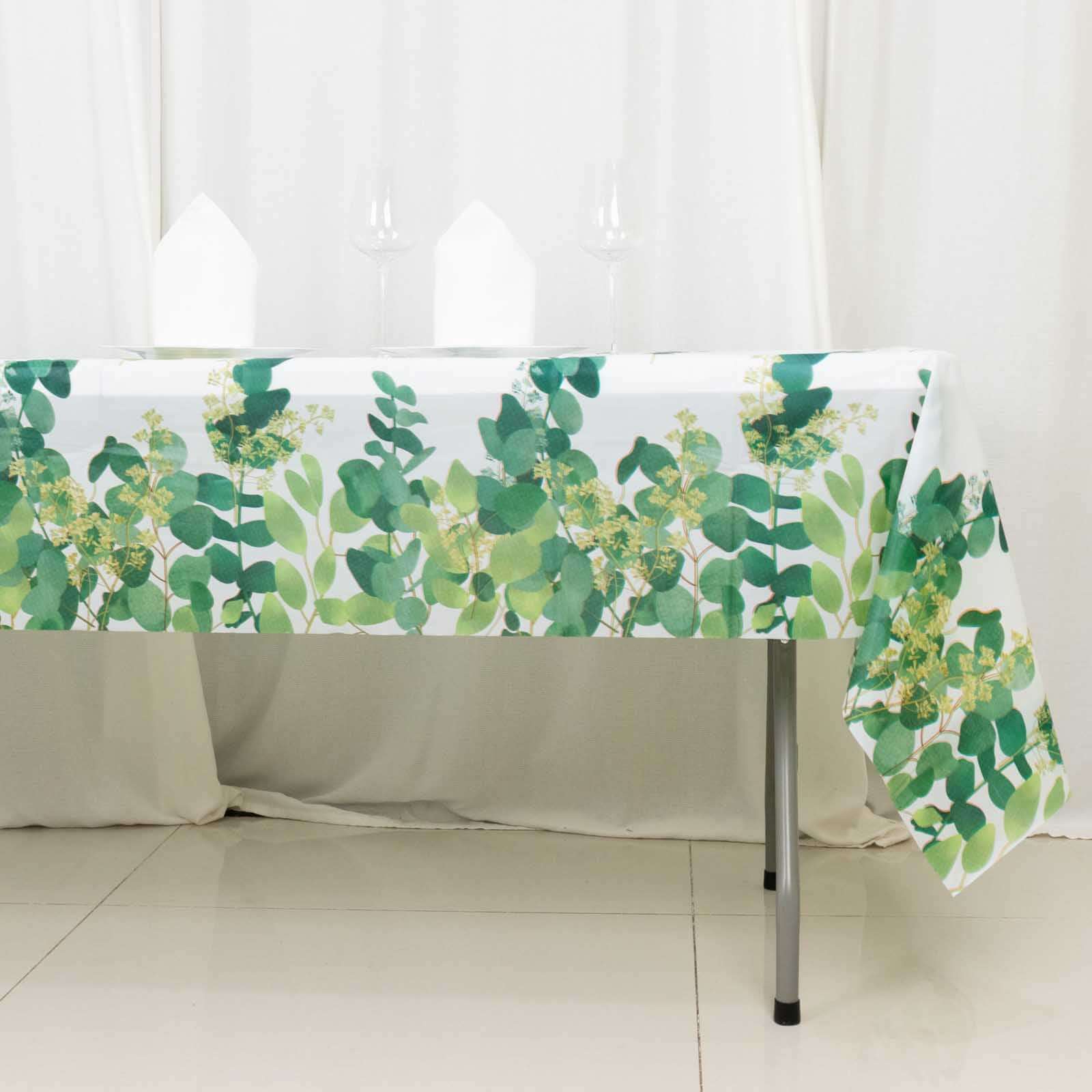 5-Pack Plastic Table Covers 54"x108" White/Green Rectangle with Eucalyptus Leaves Print - PVC Waterproof Disposable Covers - Image 11
