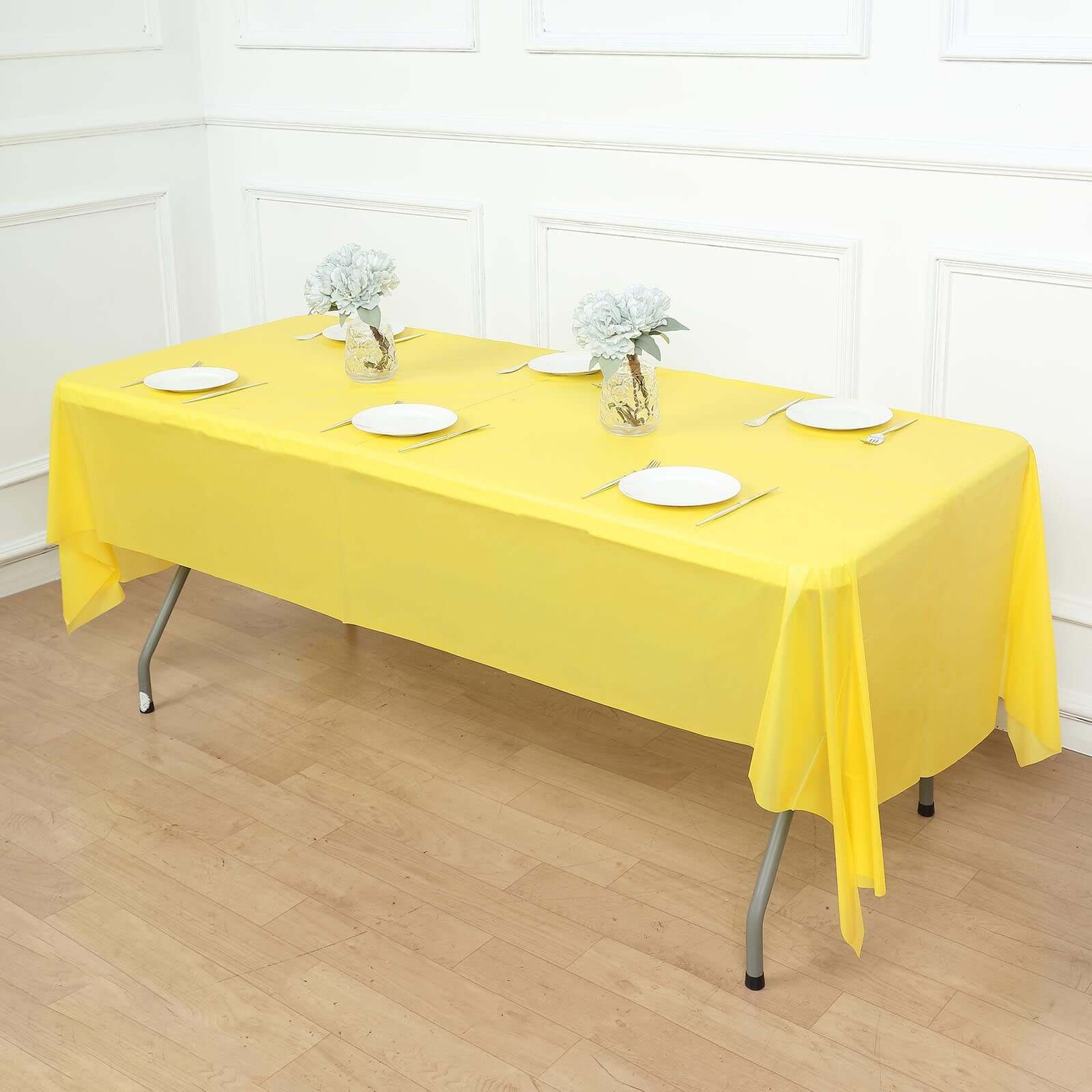 5-Pack Plastic Table Covers 54"x108" Yellow Rectangle - PVC Waterproof Disposable Tablecloths - Image 10