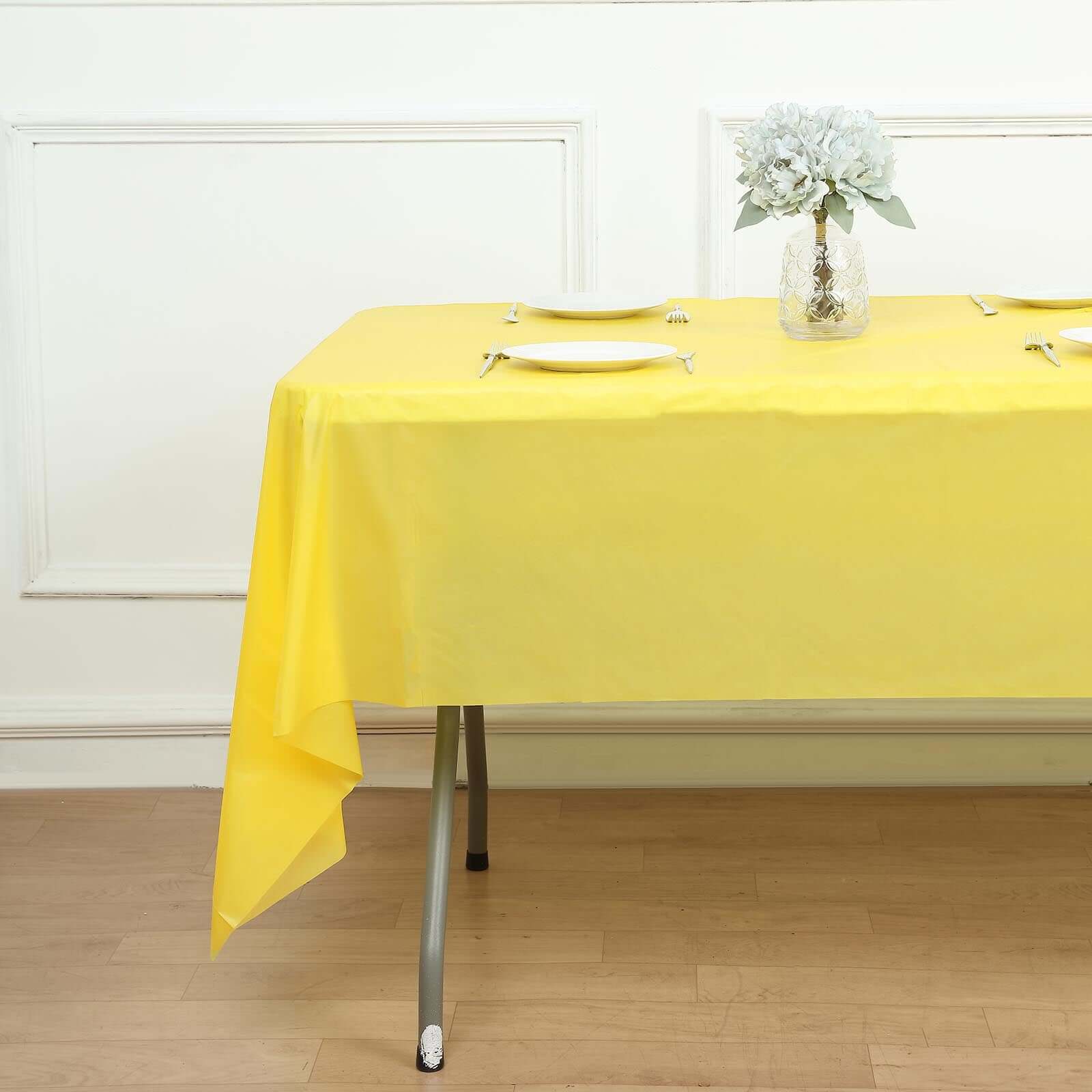 5-Pack Plastic Table Covers 54"x108" Yellow Rectangle - PVC Waterproof Disposable Tablecloths - Image 3