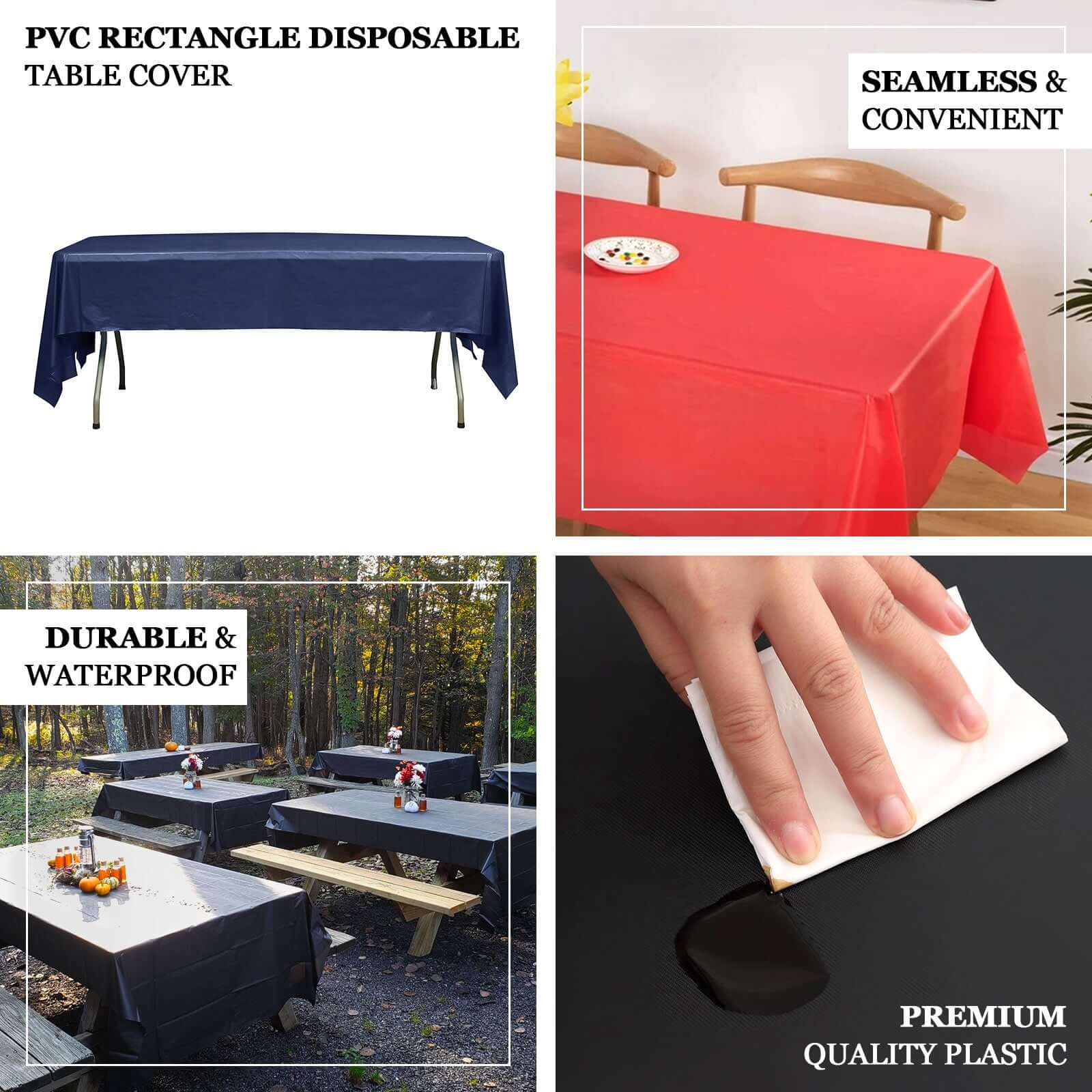 5-Pack Plastic Table Covers 54"x108" Yellow Rectangle - PVC Waterproof Disposable Tablecloths - Image 4