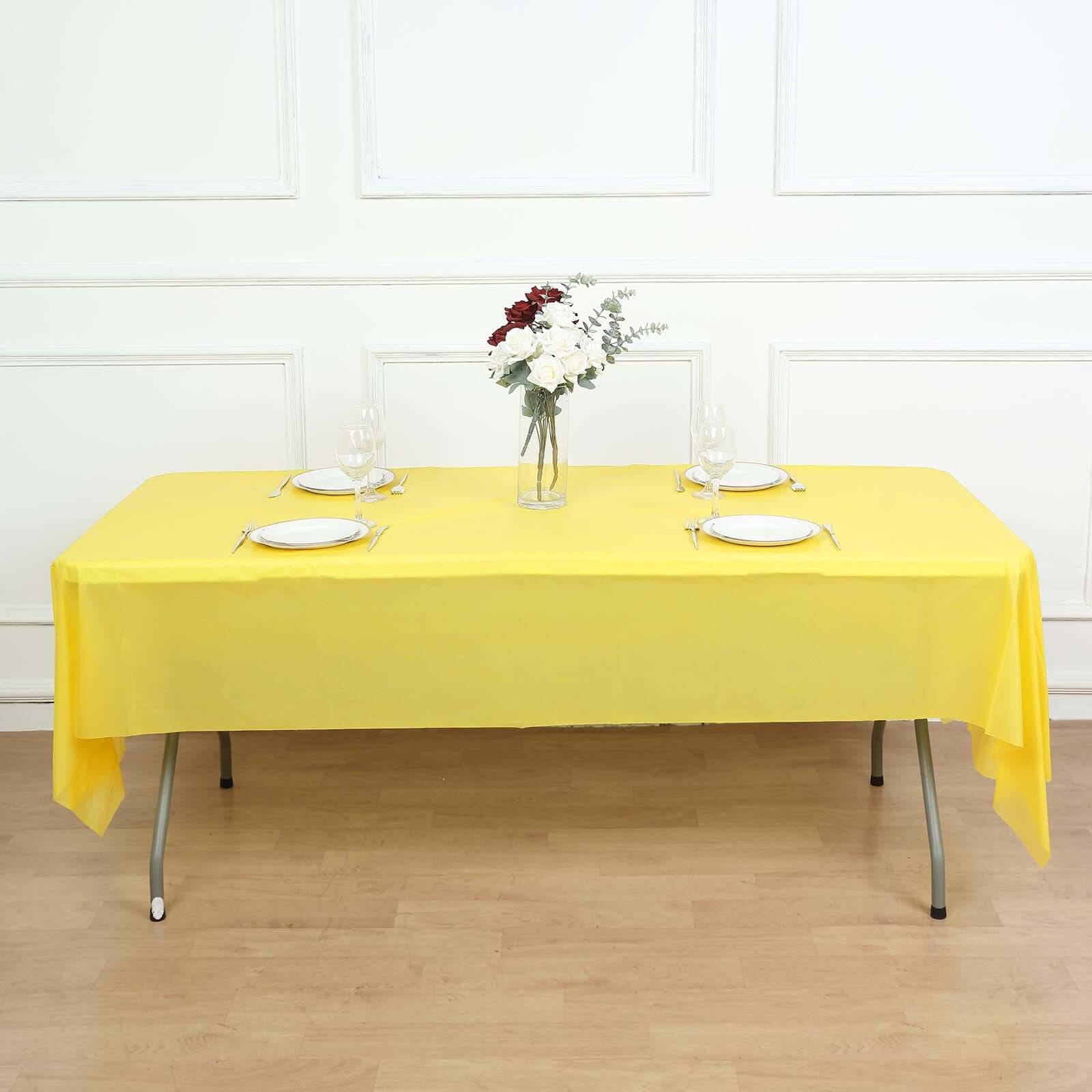 5-Pack Plastic Table Covers 54"x108" Yellow Rectangle - PVC Waterproof Disposable Tablecloths - Image 8