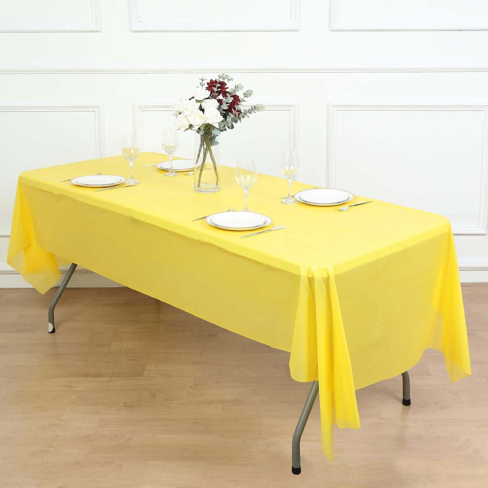 5-Pack Plastic Table Covers 54"x108" Yellow Rectangle - PVC Waterproof Disposable Tablecloths - Image 9