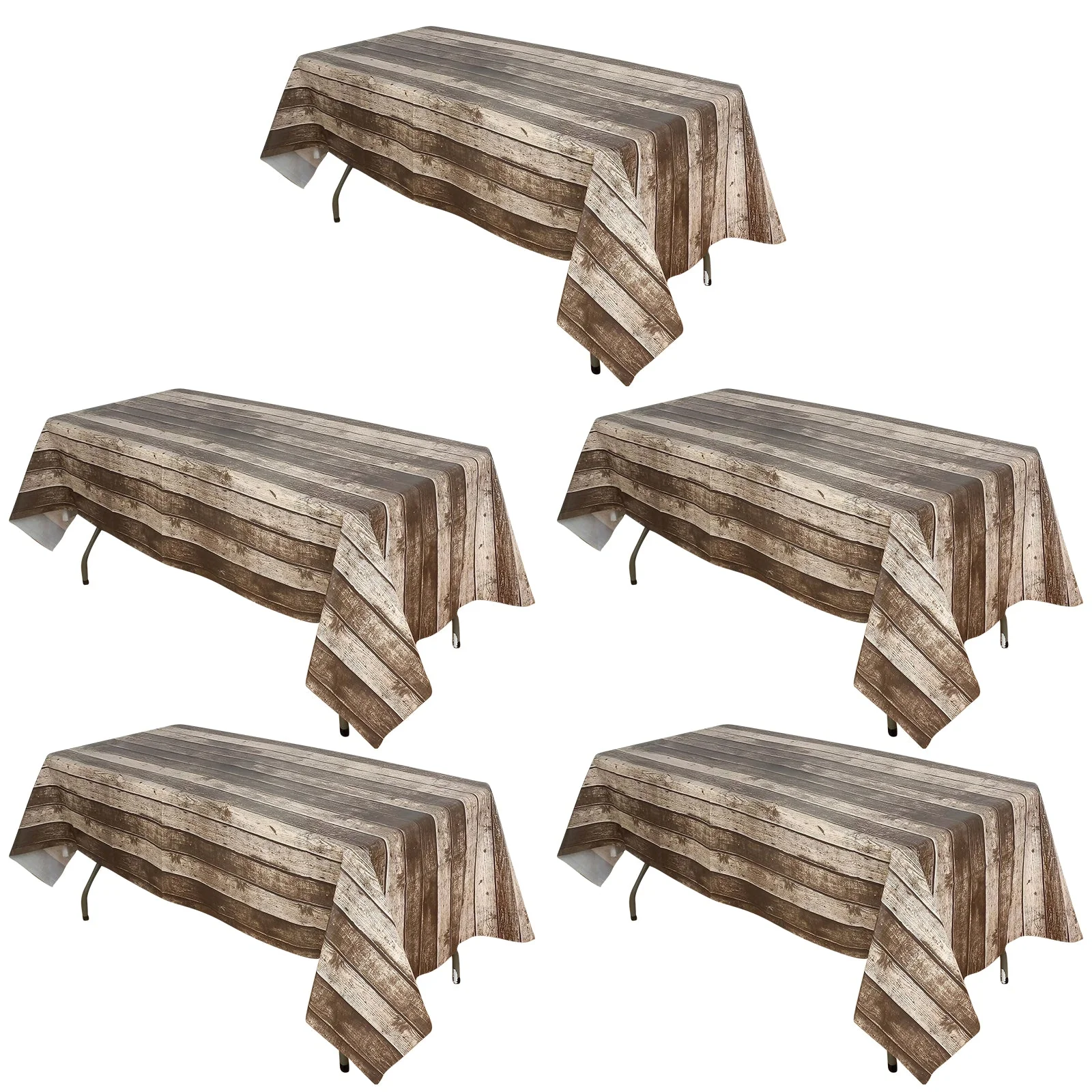 5-Pack Plastic Tablecloths 52"x108" Charcoal Gray Rectangle with Rustic Wooden Print - PVC Waterproof Disposable Covers - Image 3