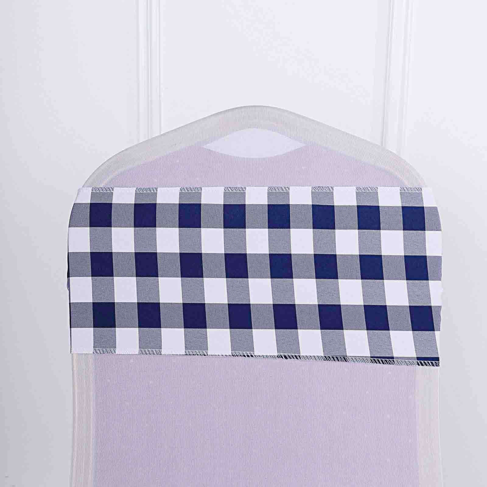 5 Pack Polyester Chair Sashes 6"x108" Navy Blue/White Buffalo Plaid Pattern - Easy to Use Checkered Chair Bows - Image 10
