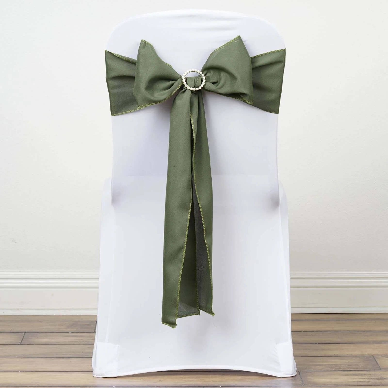 5 Pack Polyester Chair Sashes 6"x108" Olive Green - Image 2