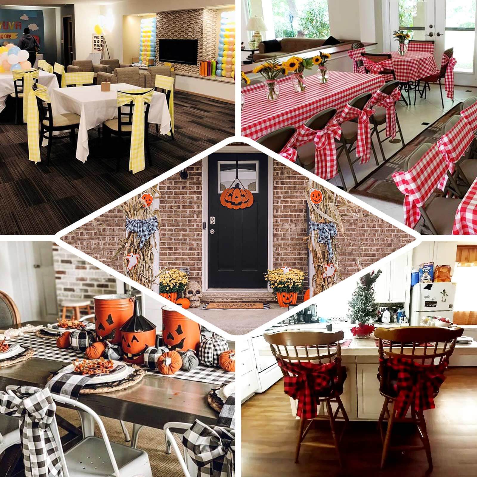 5 Pack Polyester Chair Sashes 6"x108" Red/White Buffalo Plaid Pattern - Easy to Use Checkered Chair Bows - Image 5