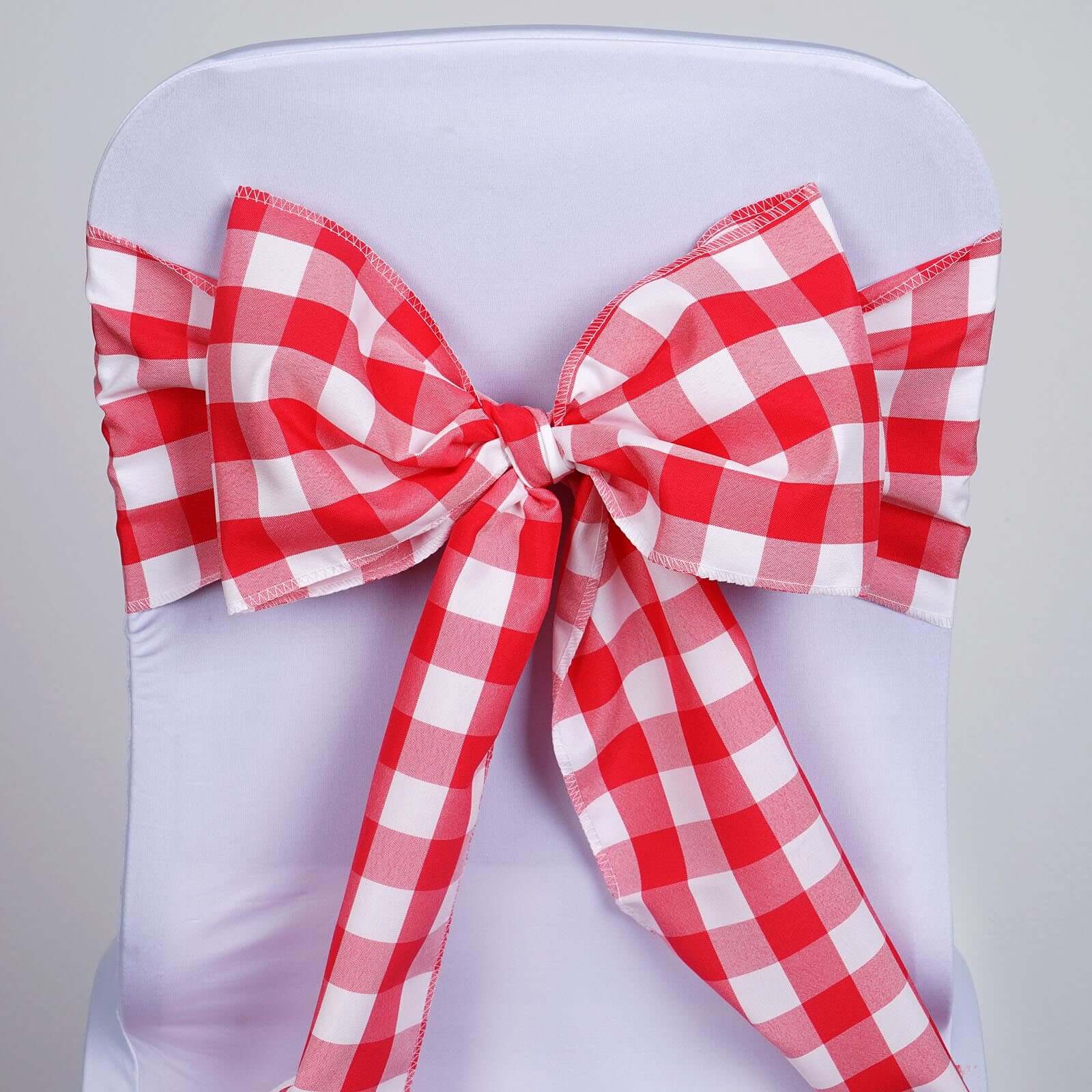 5 Pack Polyester Chair Sashes 6"x108" Red/White Buffalo Plaid Pattern - Easy to Use Checkered Chair Bows - Image 6