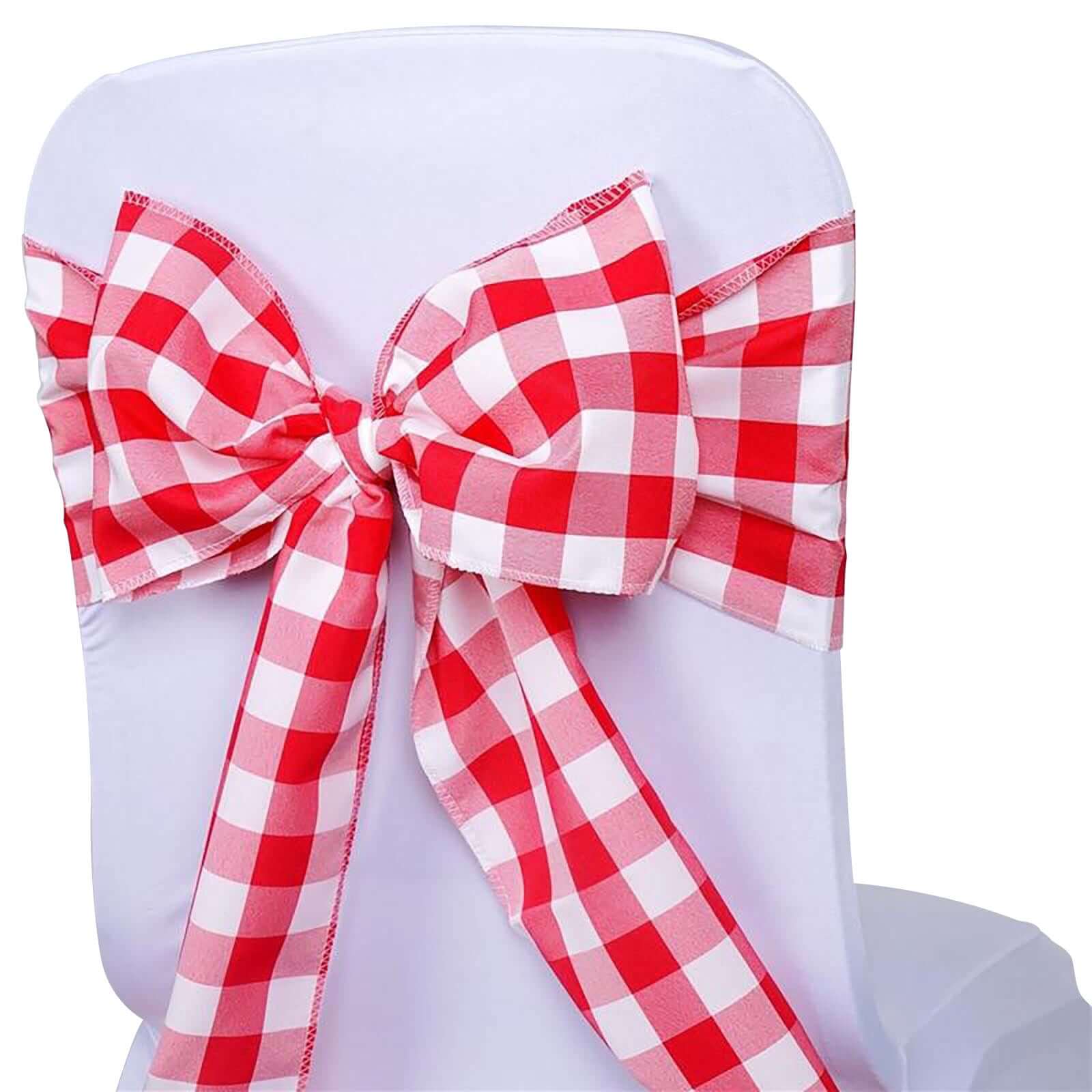 5 Pack Polyester Chair Sashes 6"x108" Red/White Buffalo Plaid Pattern - Easy to Use Checkered Chair Bows - Image 7