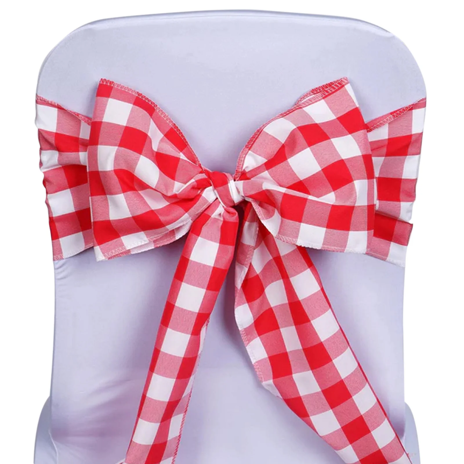 5 Pack Polyester Chair Sashes 6"x108" Red/White Buffalo Plaid Pattern - Easy to Use Checkered Chair Bows - Image 8