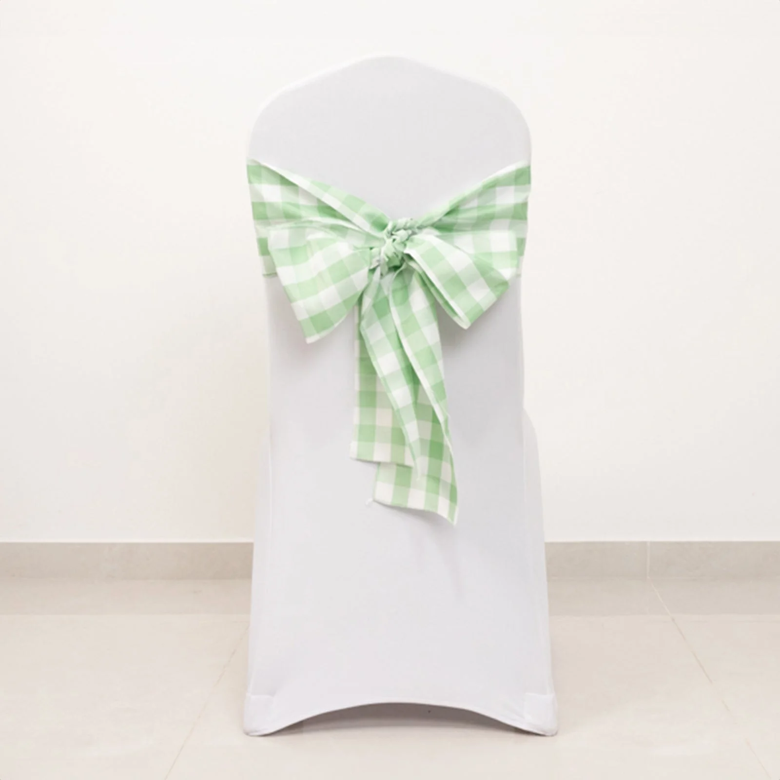 5 Pack Polyester Chair Sashes 6"x108" Sage Green/White Buffalo Plaid Pattern - Easy to Use Checkered Chair Bows - Image 10