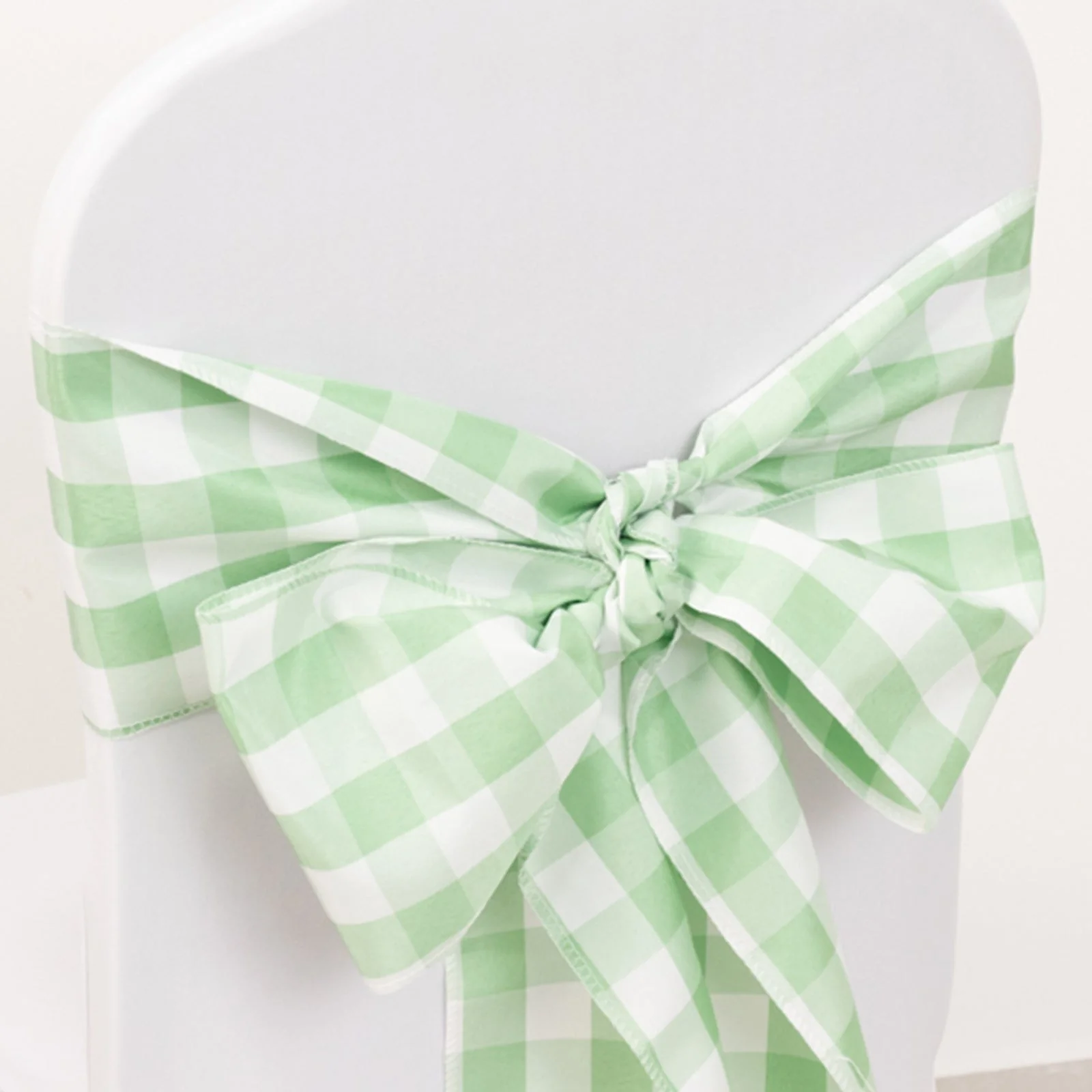5 Pack Polyester Chair Sashes 6"x108" Sage Green/White Buffalo Plaid Pattern - Easy to Use Checkered Chair Bows - Image 14