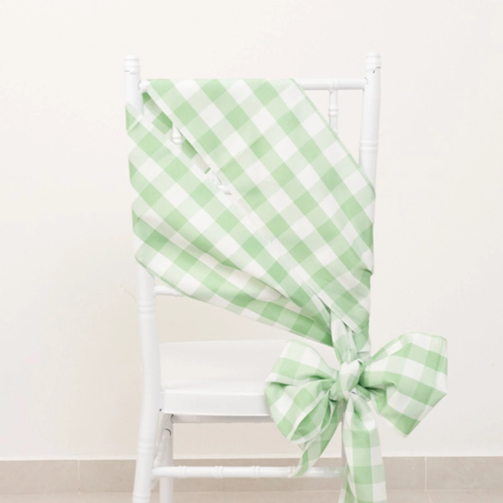 5 Pack Polyester Chair Sashes 6"x108" Sage Green/White Buffalo Plaid Pattern - Easy to Use Checkered Chair Bows - Image 7