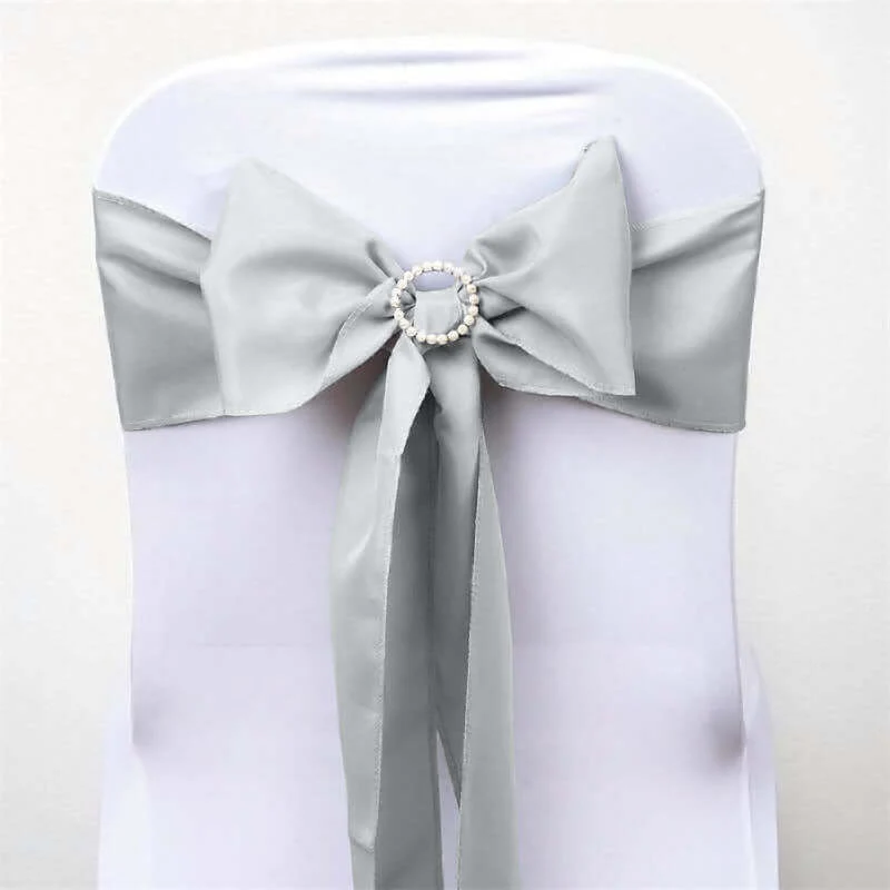 5 Pack Polyester Chair Sashes 6"x108" Silver