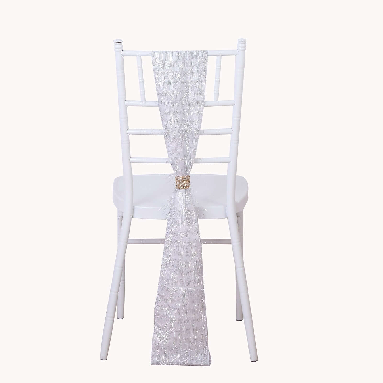 5 Pack Polyester Chair Sashes 6"x108" Silver Metallic Tinsel Fringe - Durable & Reusable Chair Bows - Image 6