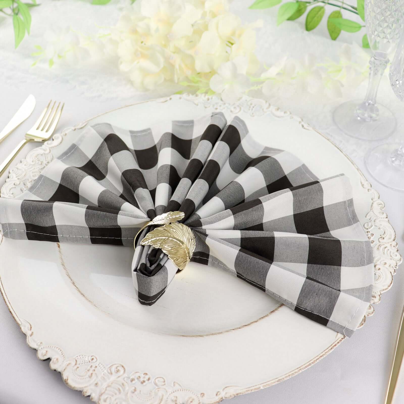 5 Pack Polyester Napkins 15"x15" Black/White Buffalo Plaid Gingham Style Dinner Napkins for Rustic Farmhouse Table Setting - Image 6