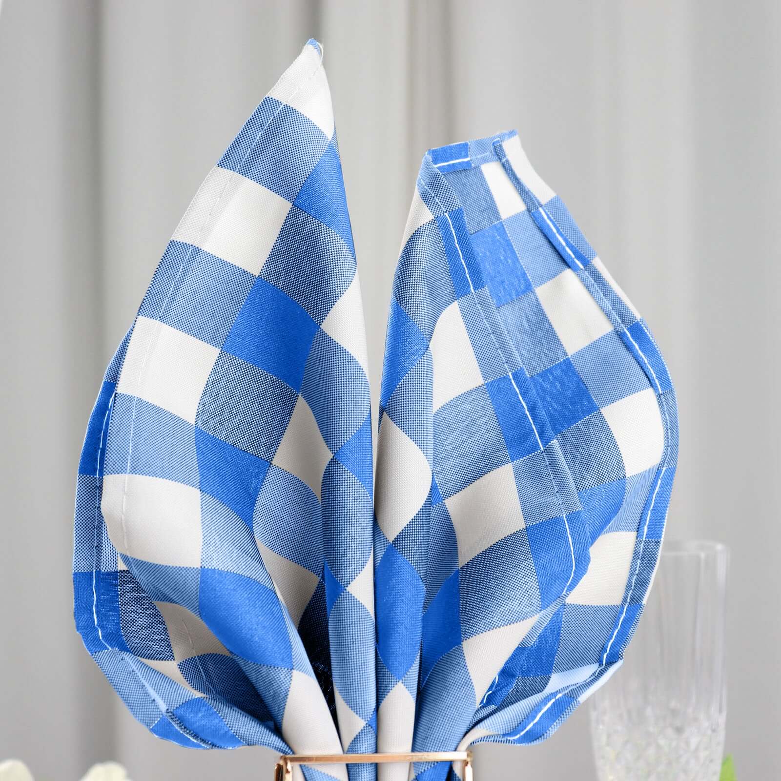 5 Pack Polyester Napkins 15"x15" Blue/White Buffalo Plaid Gingham Style Dinner Napkins - Image 2