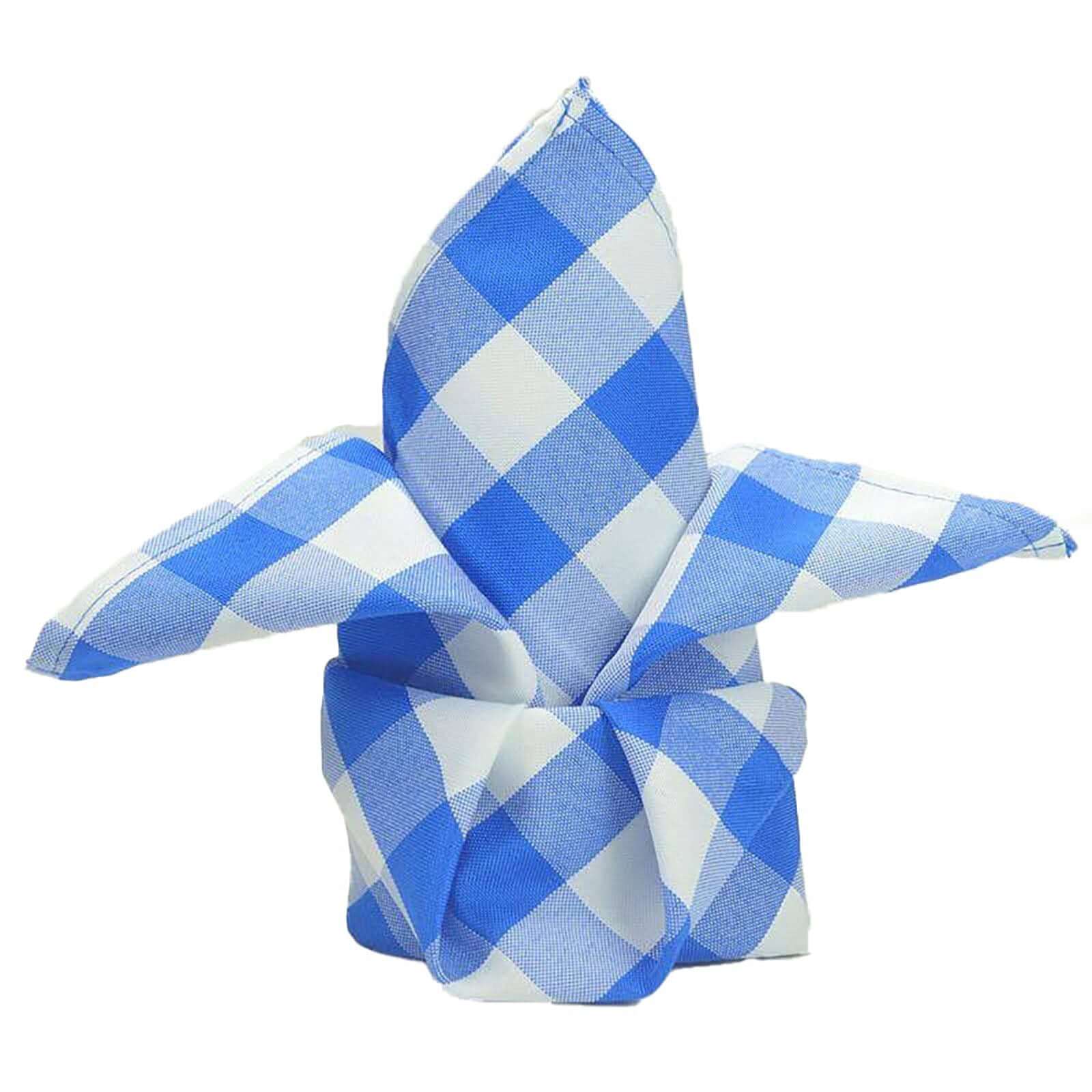 5 Pack Polyester Napkins 15"x15" Blue/White Buffalo Plaid Gingham Style Dinner Napkins - Image 6
