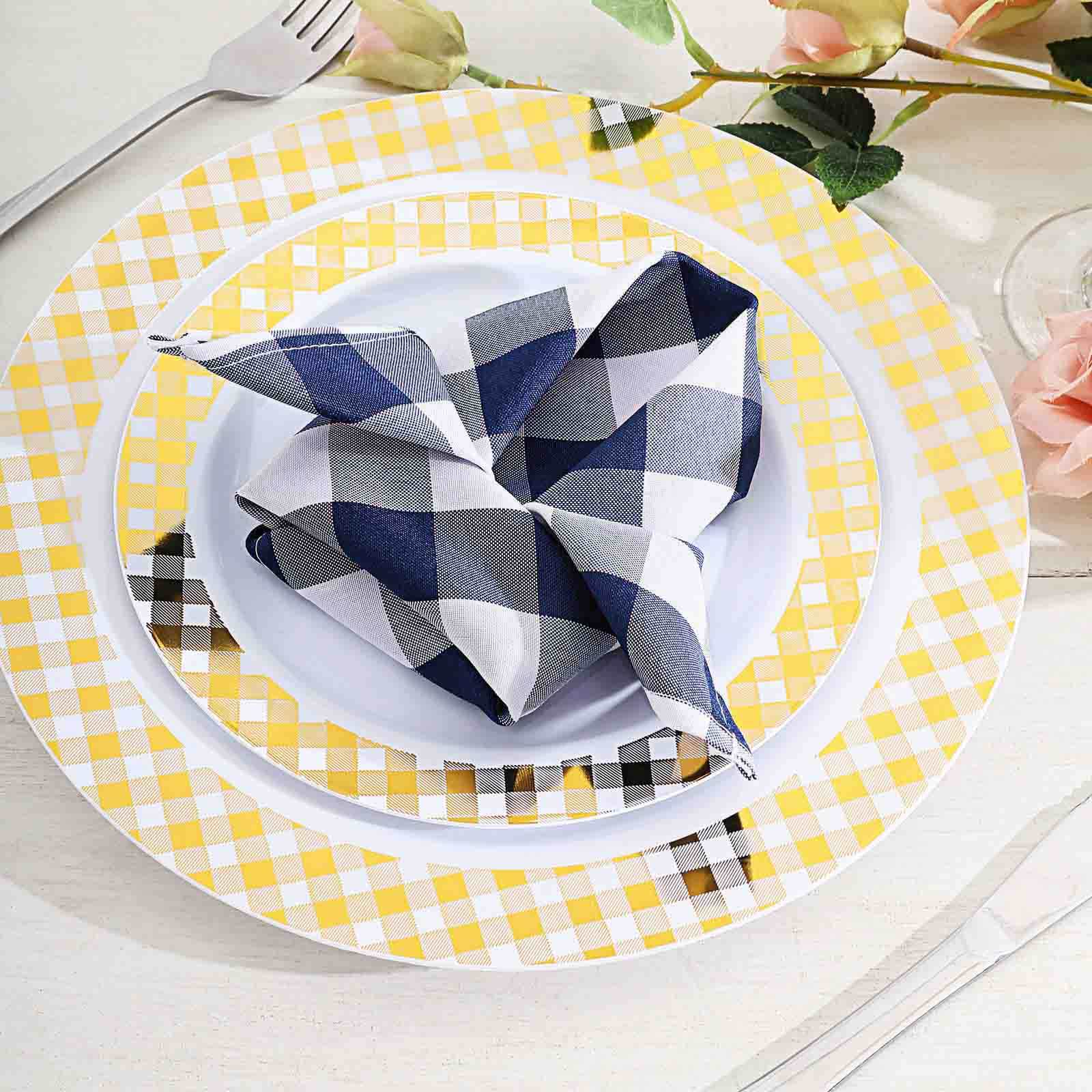 5 Pack Polyester Napkins 15"x15" Navy Blue/White Buffalo Plaid Gingham Style Dinner Napkins