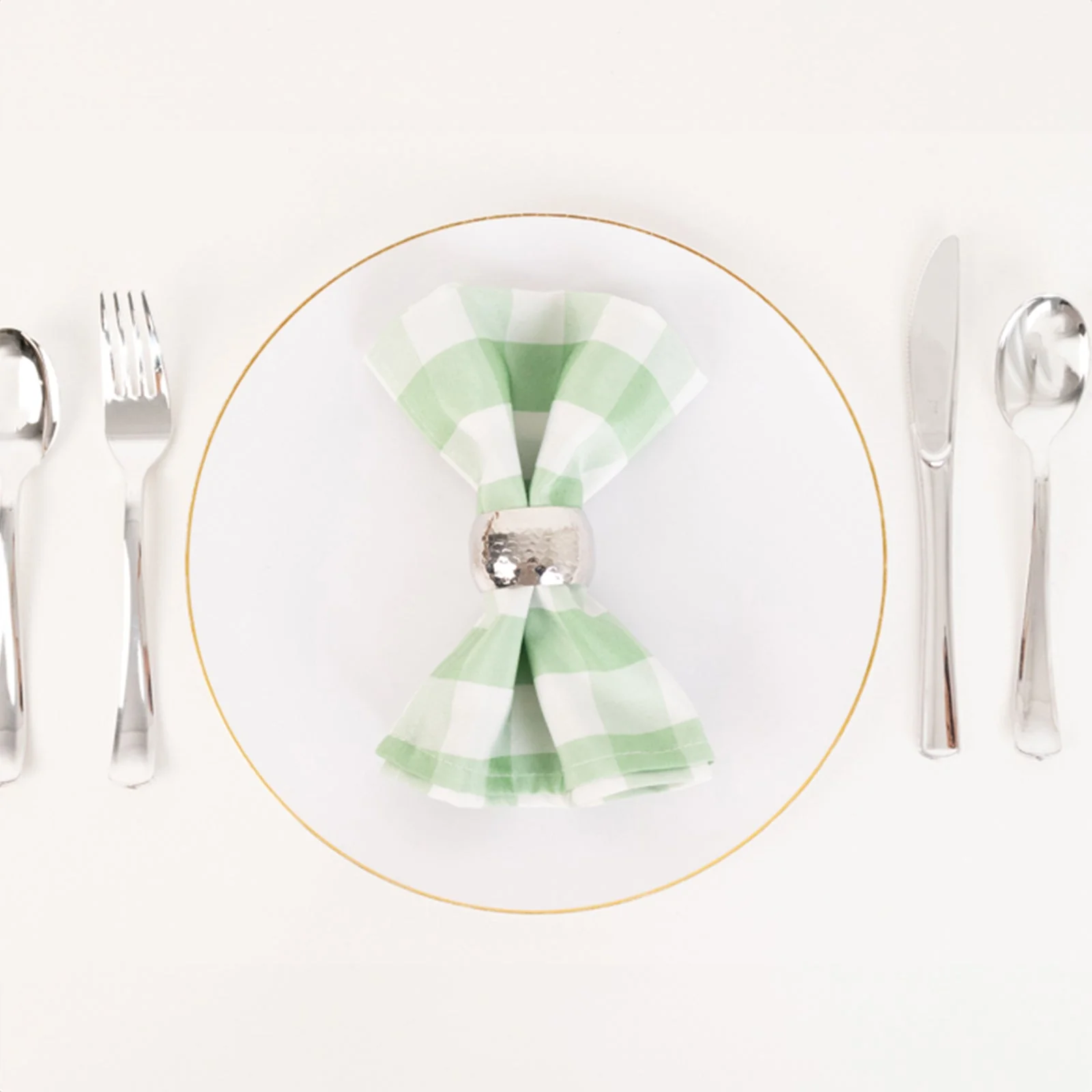 5 Pack Polyester Napkins 15"x15" Sage Green/White Buffalo Plaid Gingham Style Dinner Napkins - Image 5