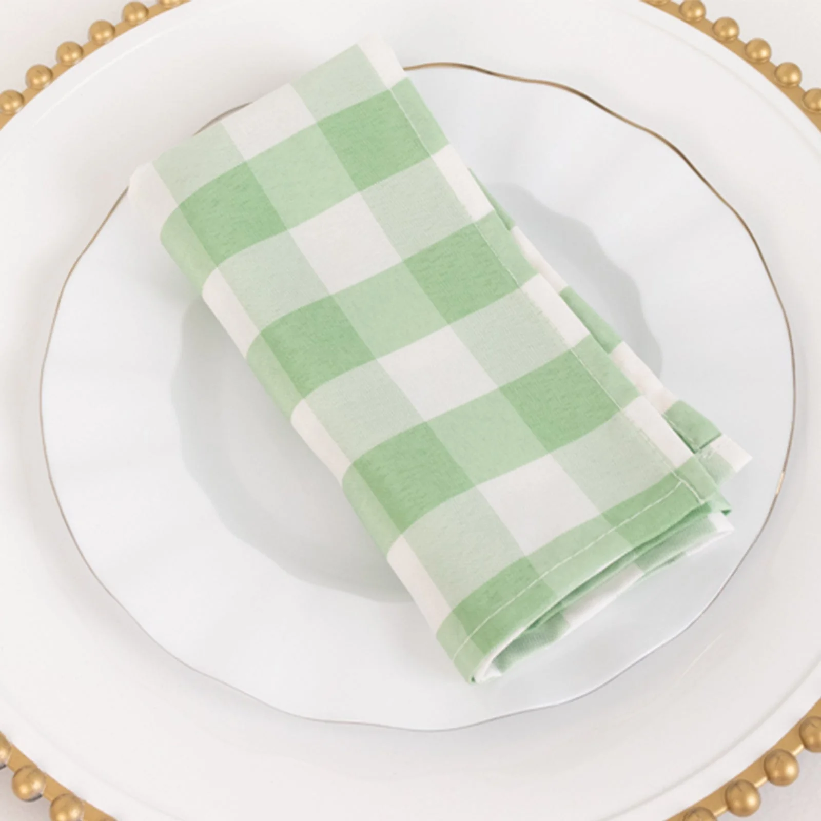 5 Pack Polyester Napkins 15"x15" Sage Green/White Buffalo Plaid Gingham Style Dinner Napkins - Image 8