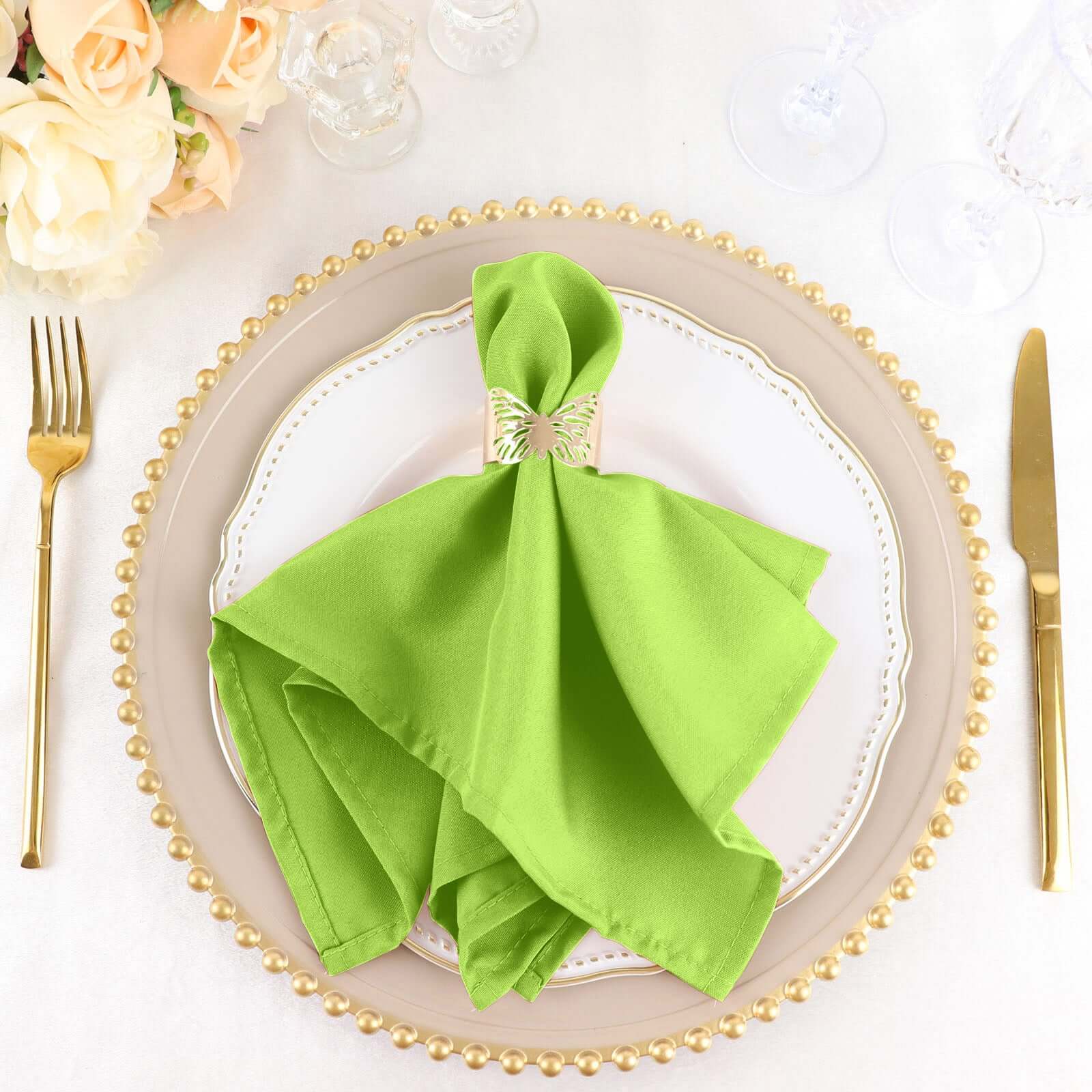 5 Pack Premium Polyester Napkins 17"x17" Apple Green - Wrinkle Resistant & Easy Care Cloth Napkins - Image 3