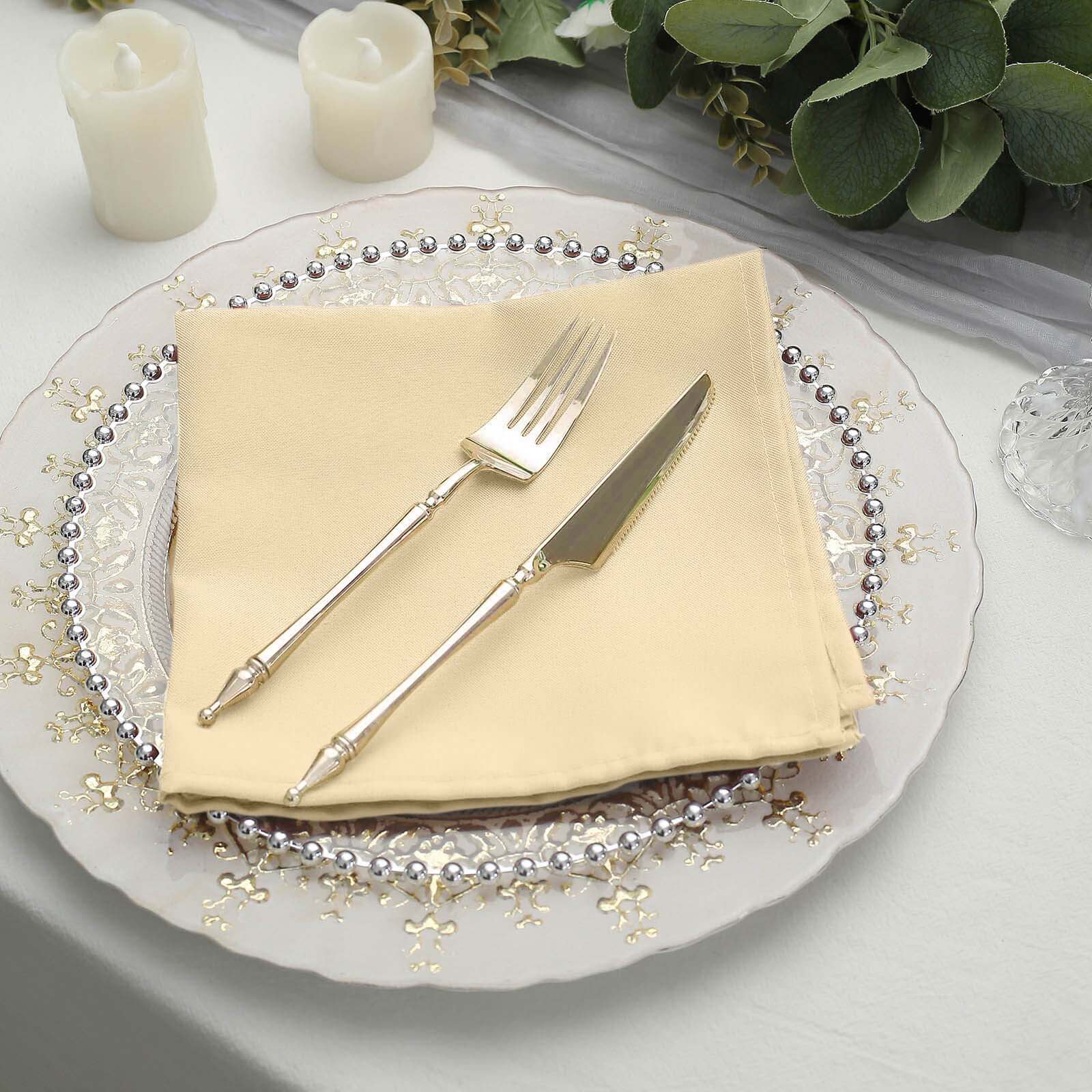 5 Pack Premium Polyester Napkins 17"x17" Beige - Wrinkle Resistant & Easy Care Cloth Napkins - Image 8