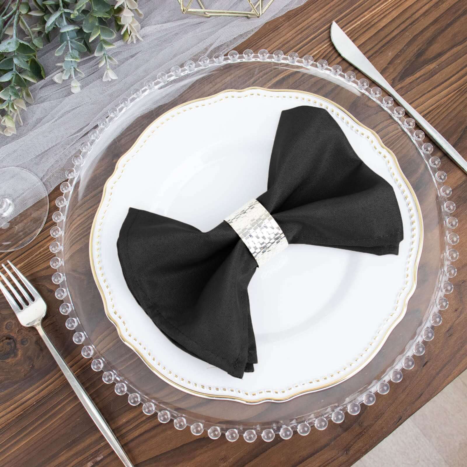 5 Pack Premium Polyester Napkins 17"x17" Black - Wrinkle Resistant Easy Care Cloth Napkins for Wedding & Events - Image 2