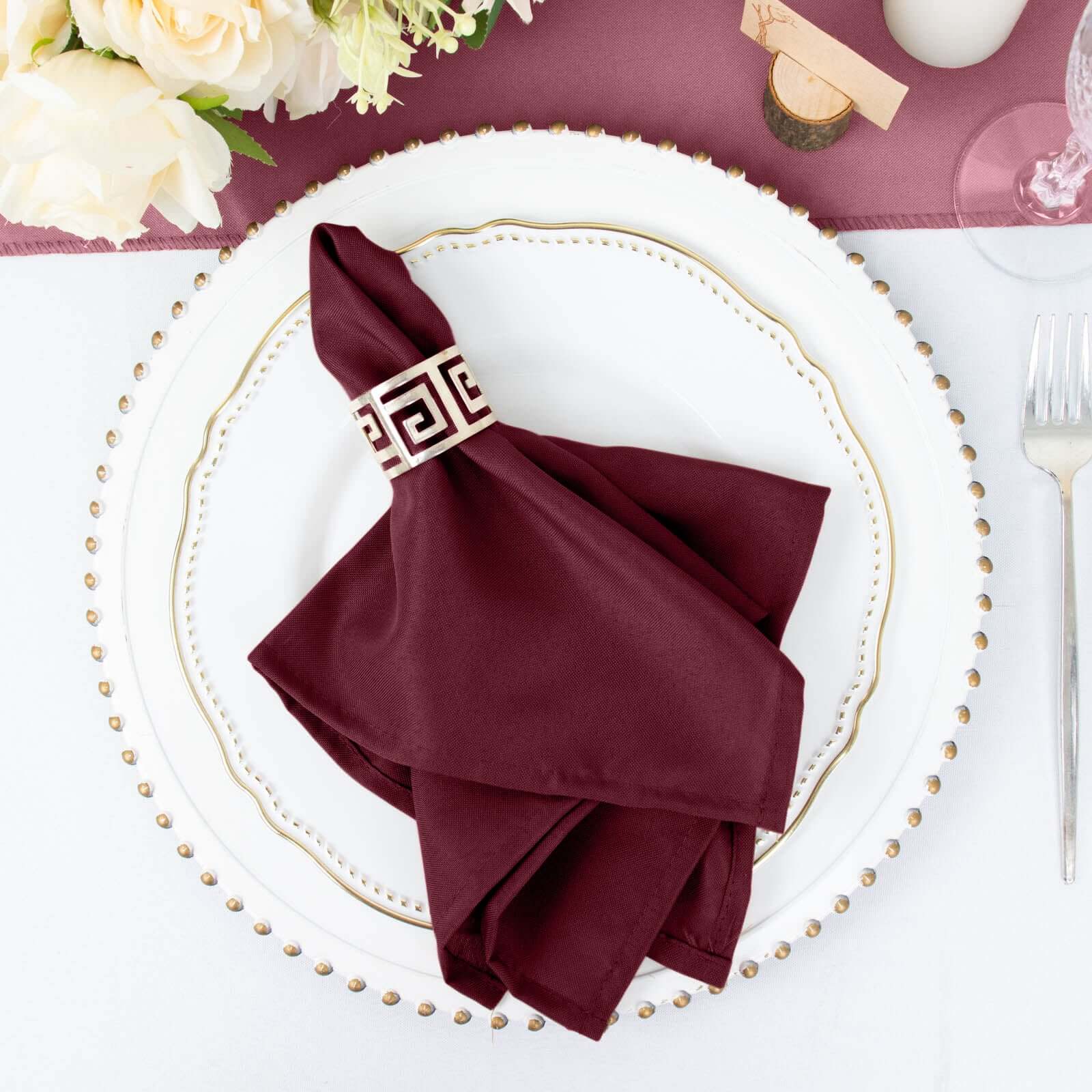 5 Pack Premium Polyester Napkins 17"x17" Burgundy - Wrinkle Resistant & Easy Care Cloth Napkins - Image 3