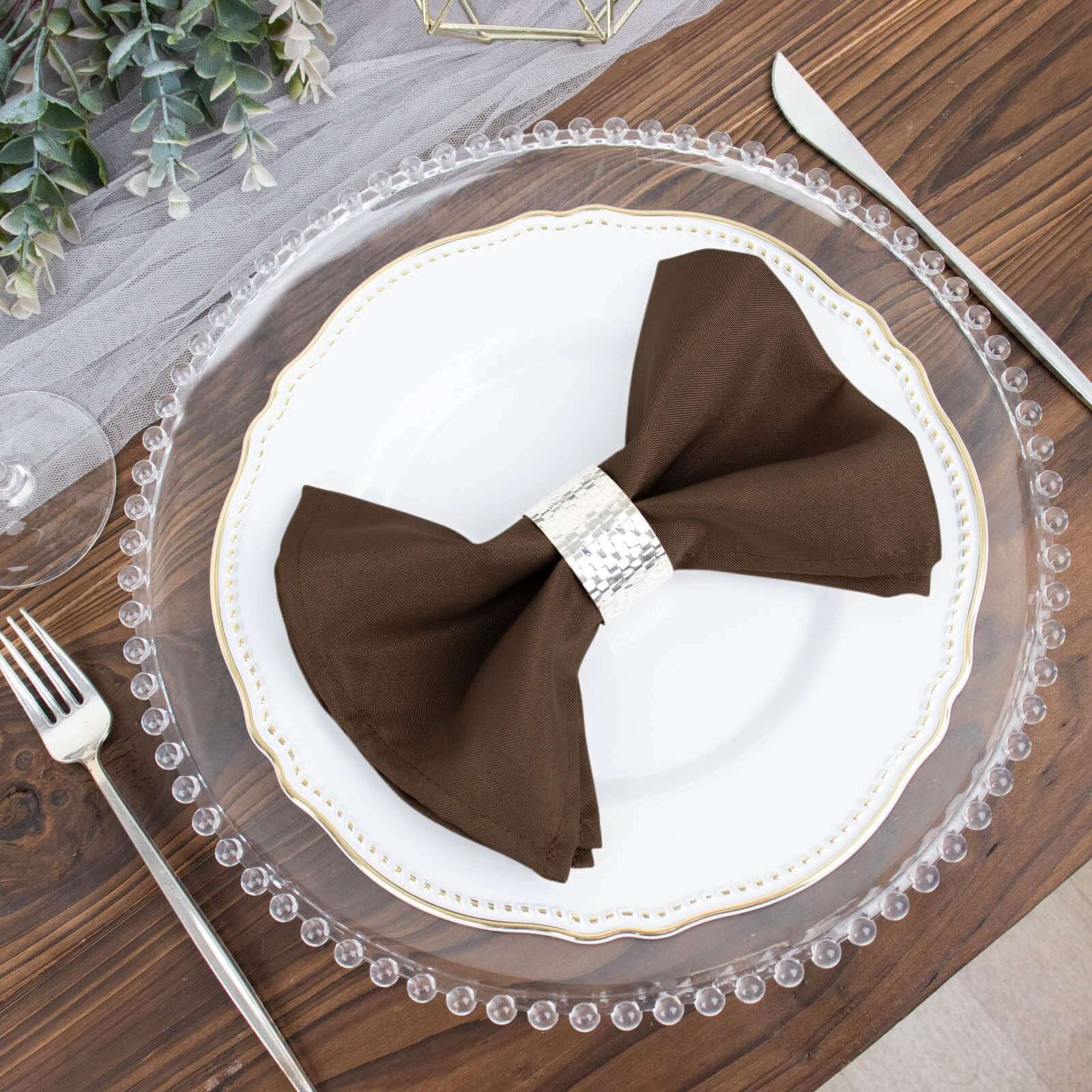 5 Pack Premium Polyester Napkins 17"x17" Chocolate Brown - Wrinkle Resistant & Easy Care Cloth Napkins - Image 2