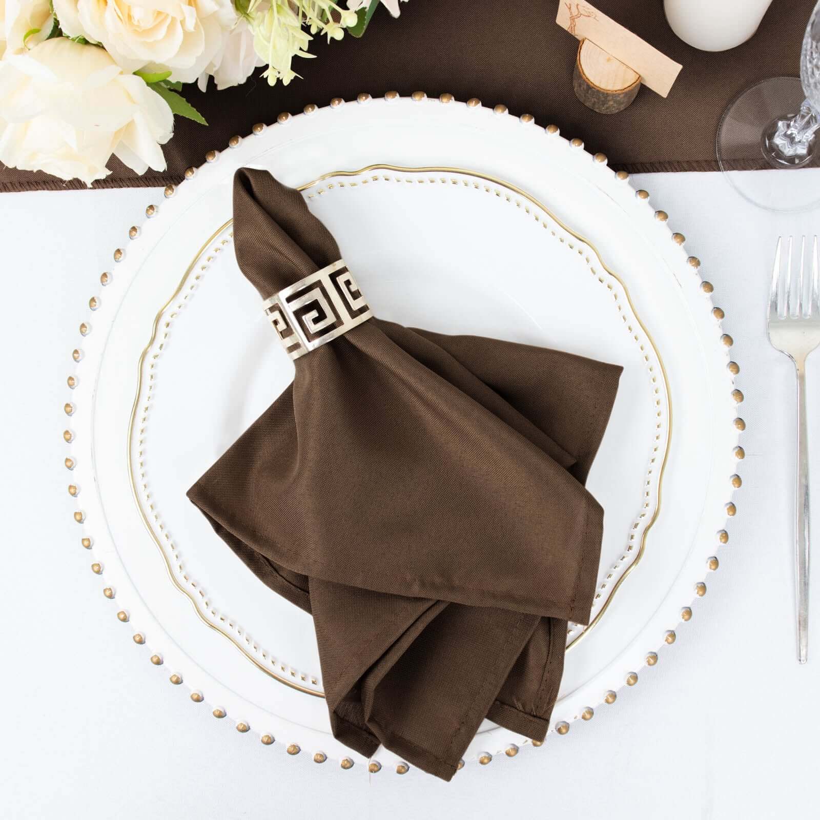 5 Pack Premium Polyester Napkins 17"x17" Chocolate Brown - Wrinkle Resistant & Easy Care Cloth Napkins - Image 3