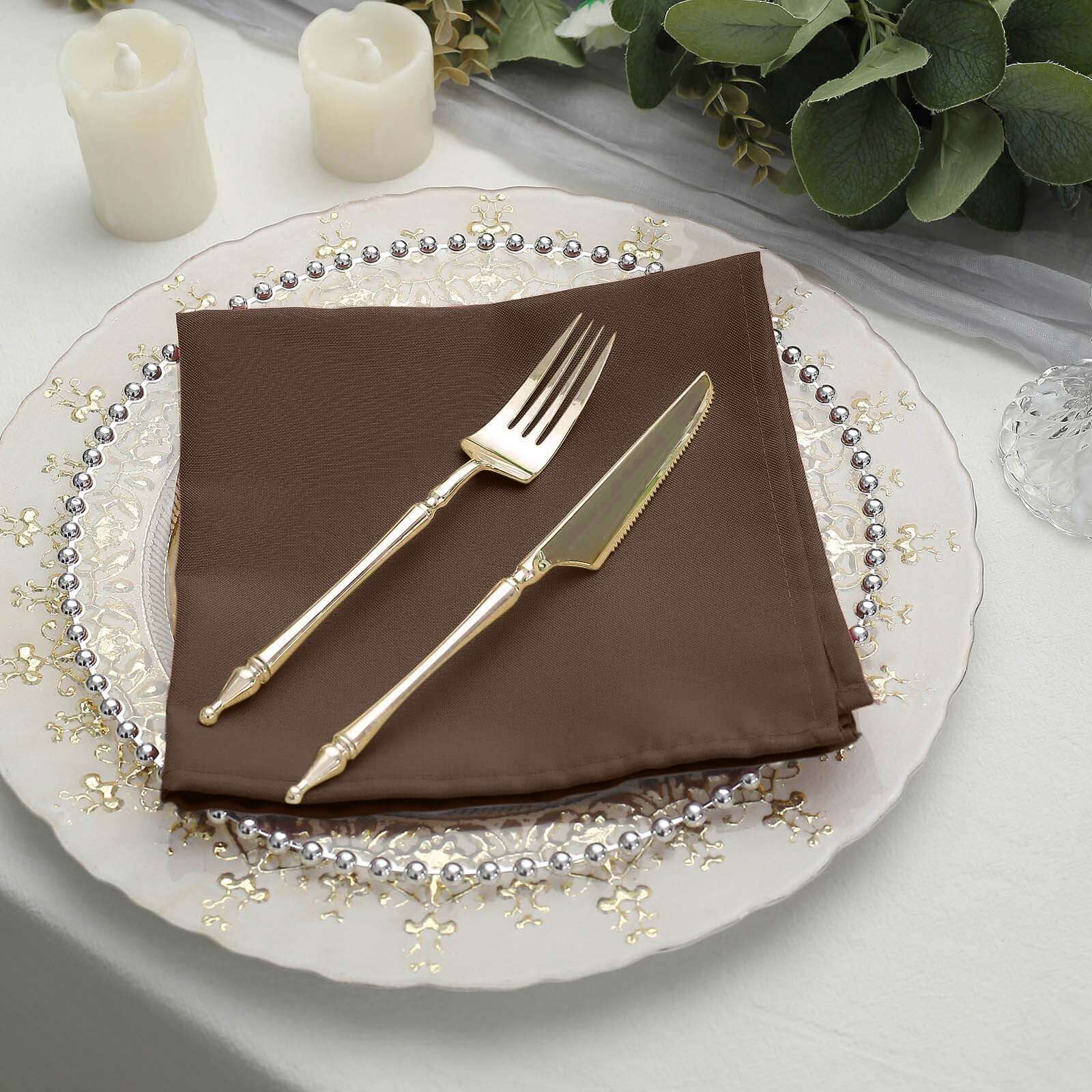 5 Pack Premium Polyester Napkins 17"x17" Chocolate Brown - Wrinkle Resistant & Easy Care Cloth Napkins - Image 8