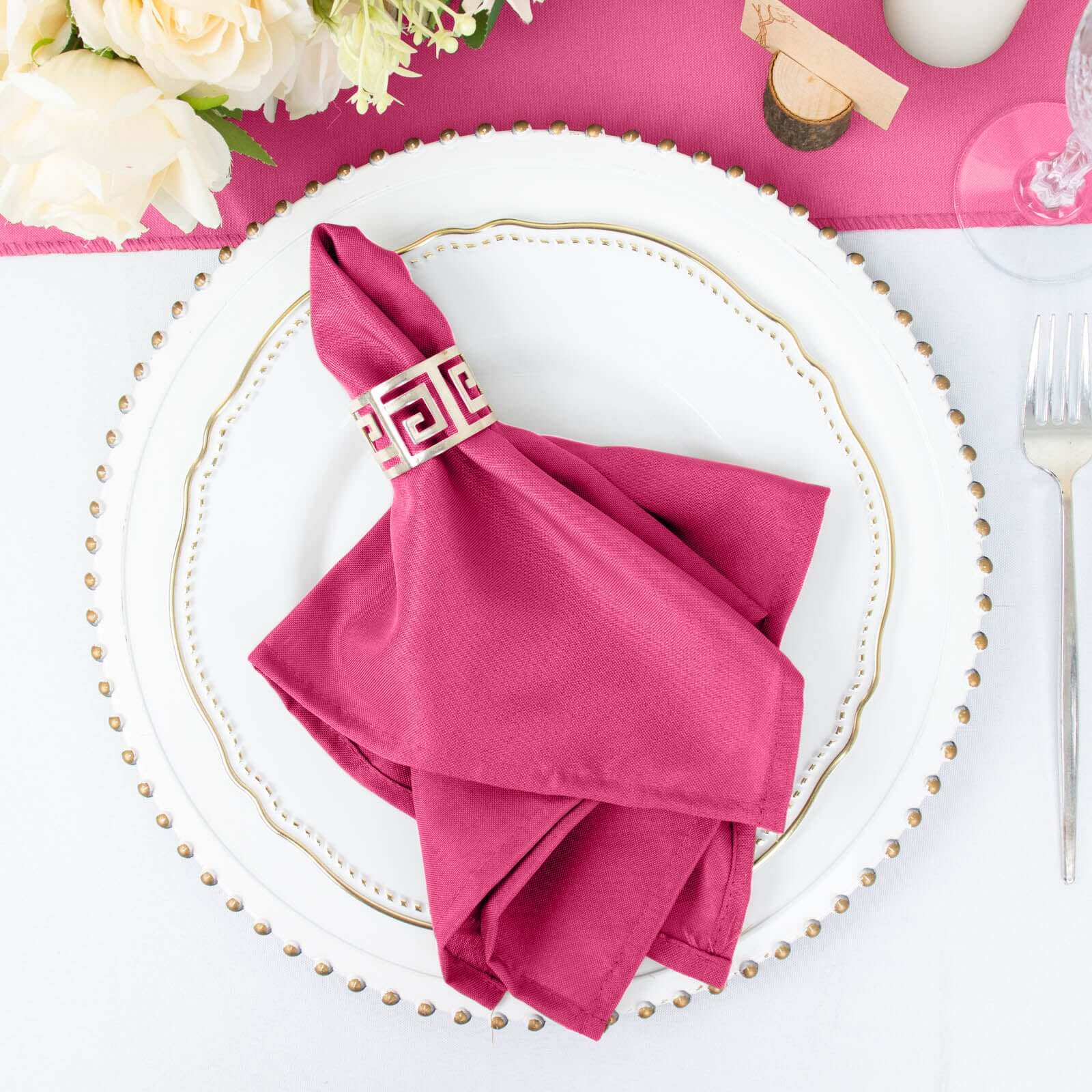 5 Pack Premium Polyester Napkins 17"x17" Fuchsia - Wrinkle Resistant & Easy Care Cloth Napkins - Image 6