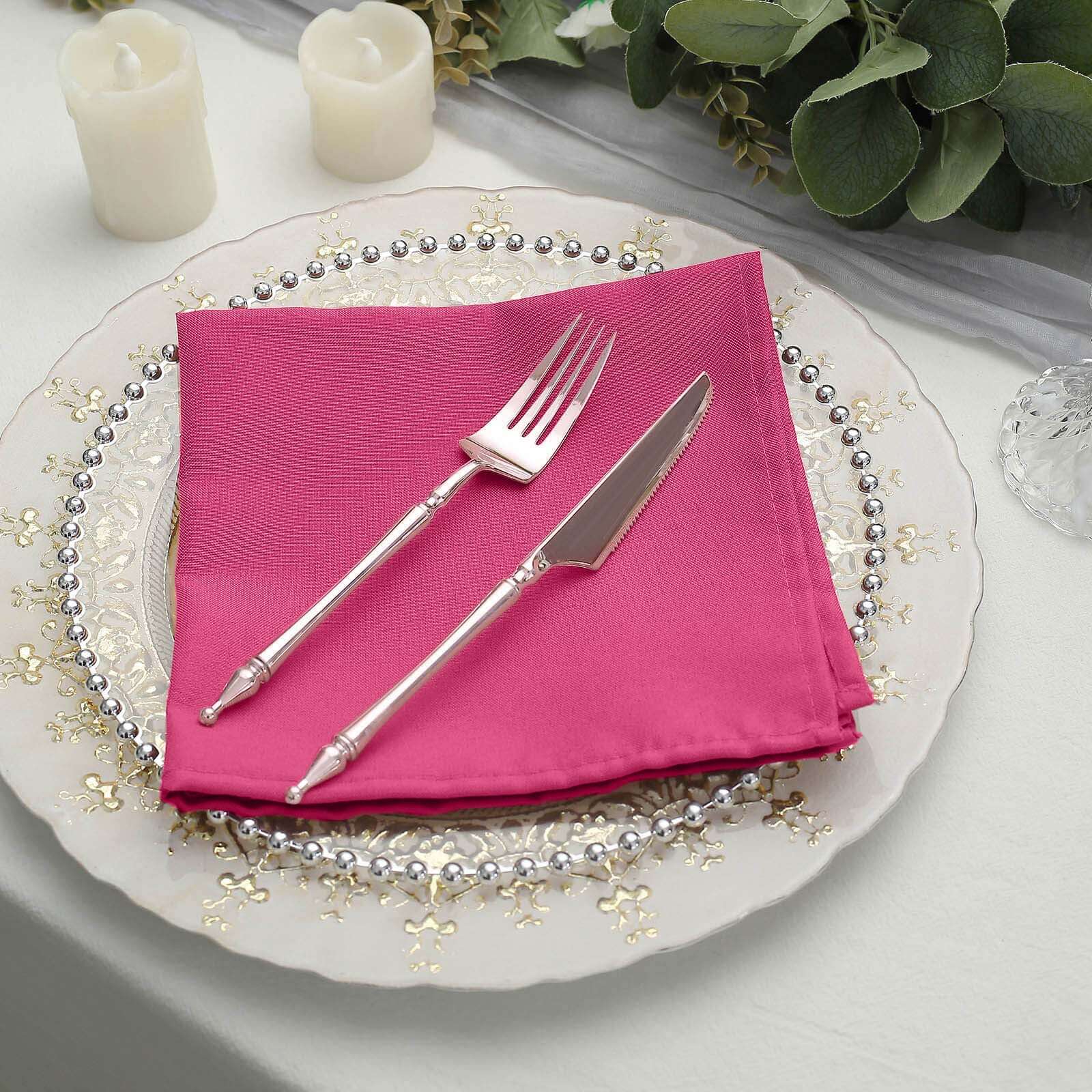 5 Pack Premium Polyester Napkins 17"x17" Fuchsia - Wrinkle Resistant & Easy Care Cloth Napkins - Image 7