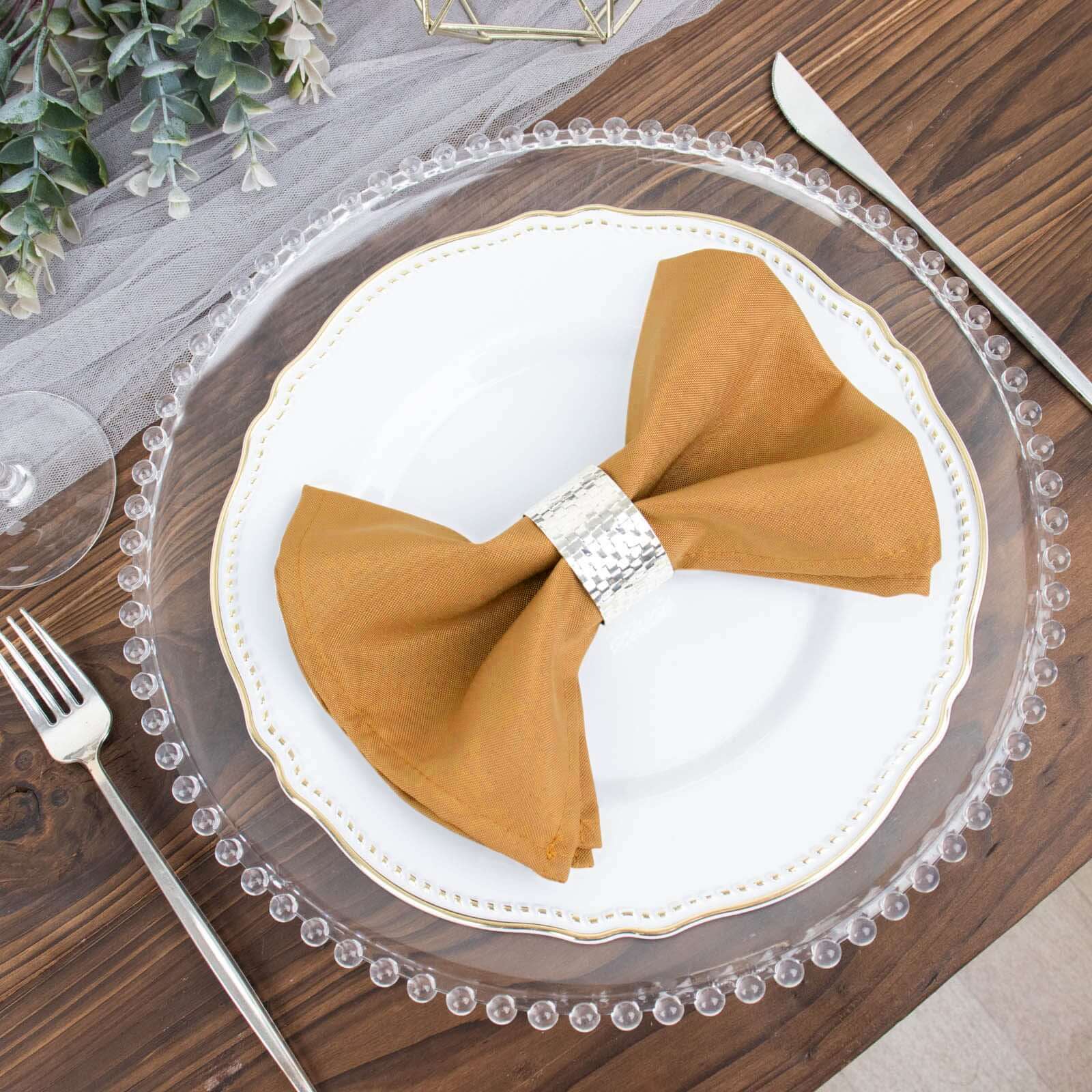5 Pack Premium Polyester Napkins 17"x17" Gold - Wrinkle Resistant Easy Care Cloth Napkins for Wedding & Events - Image 2