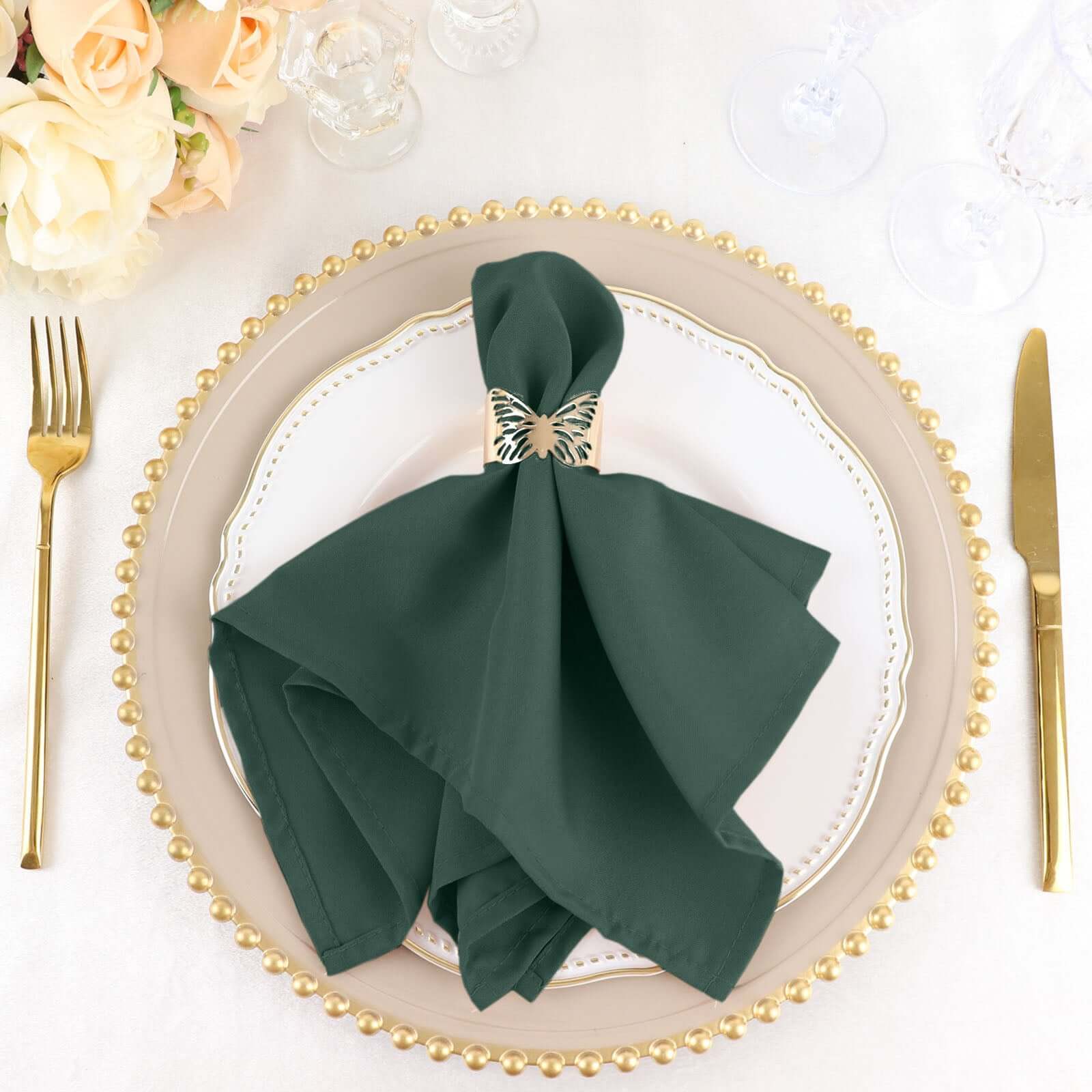5 Pack Premium Polyester Napkins 17"x17" Hunter Emerald Green - Wrinkle Resistant & Easy Care Cloth Napkins