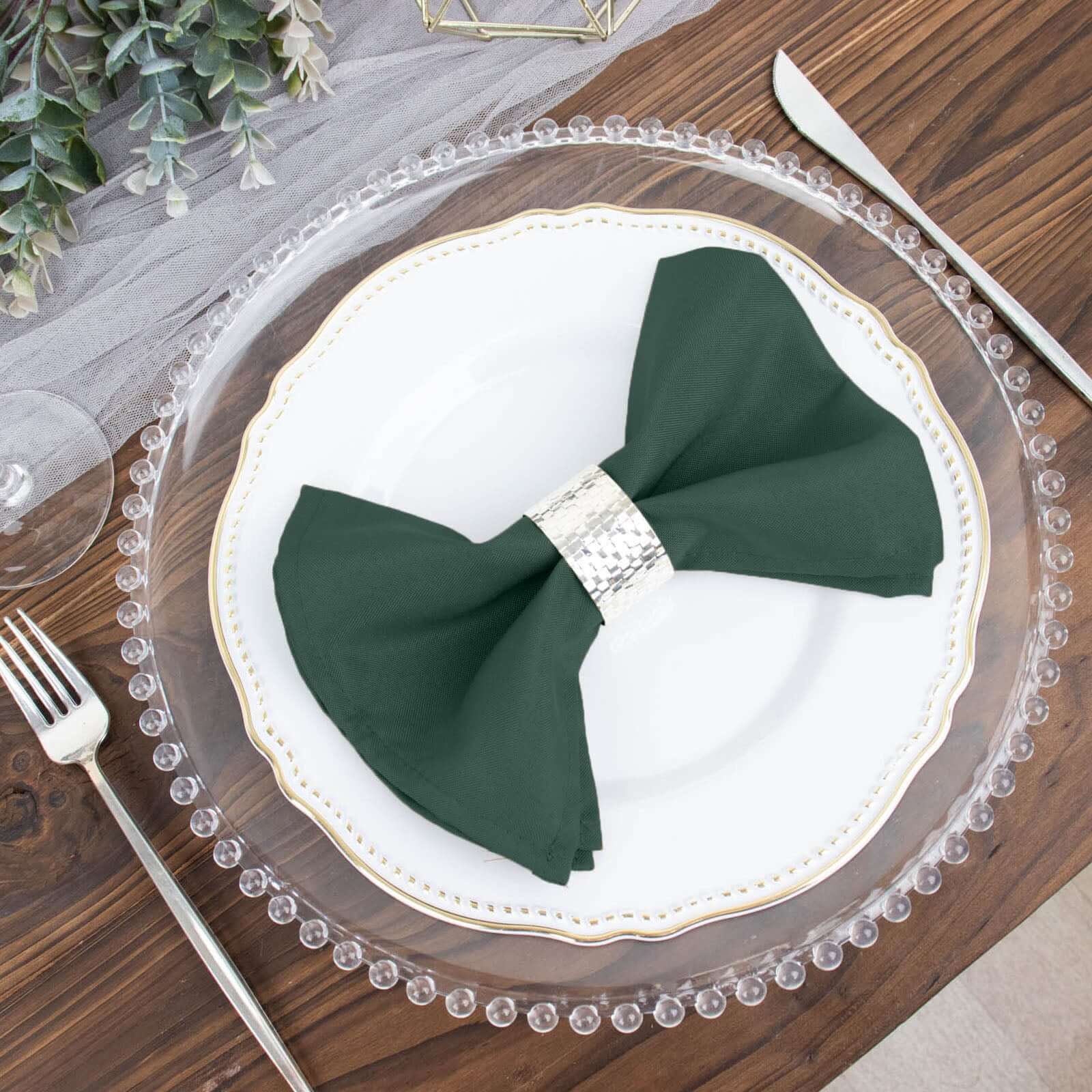 5 Pack Premium Polyester Napkins 17"x17" Hunter Emerald Green - Wrinkle Resistant & Easy Care Cloth Napkins - Image 2