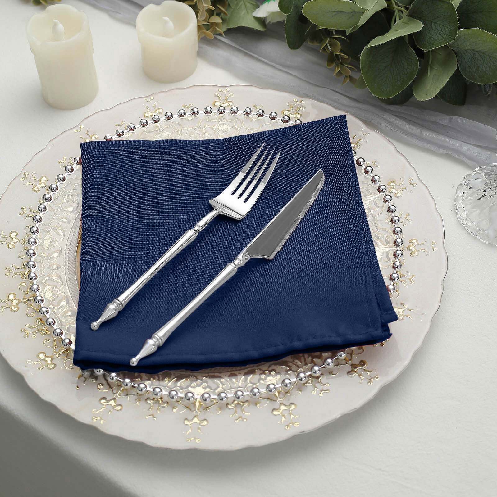 5 Pack Premium Polyester Napkins 17"x17" Navy Blue - Wrinkle Resistant & Easy Care Cloth Napkins - Image 6